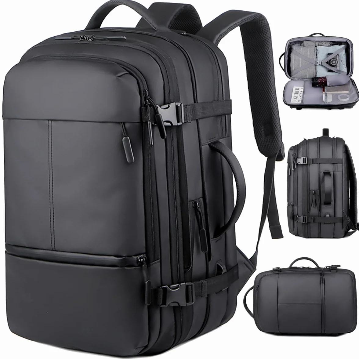 Mixroom - Zaino da Viaggio Estendibile Impermeabile Porta PC Per Uomo Valigia Bagaglio a mano 25x30x49 cm Borsa Grande Custodia Porta Computer Portatile fino ai 16 pollici Con Ricarica USB Nero Z31
