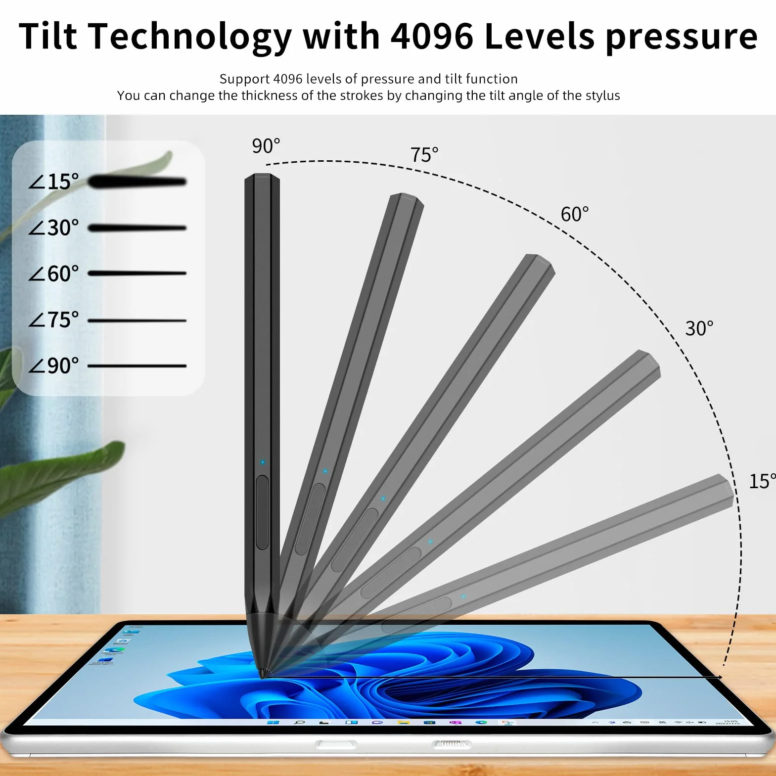 Penna stilo per Microsoft Surface Pro9/8/X/7/6/5/4/3 Surface Go 3/2/1 Surface 3/Laptop/Studio/Book 4/3/2/1 con 4096 Tilt Pressure Palm Rejection, attacco magnetico, ricaricabile, nero