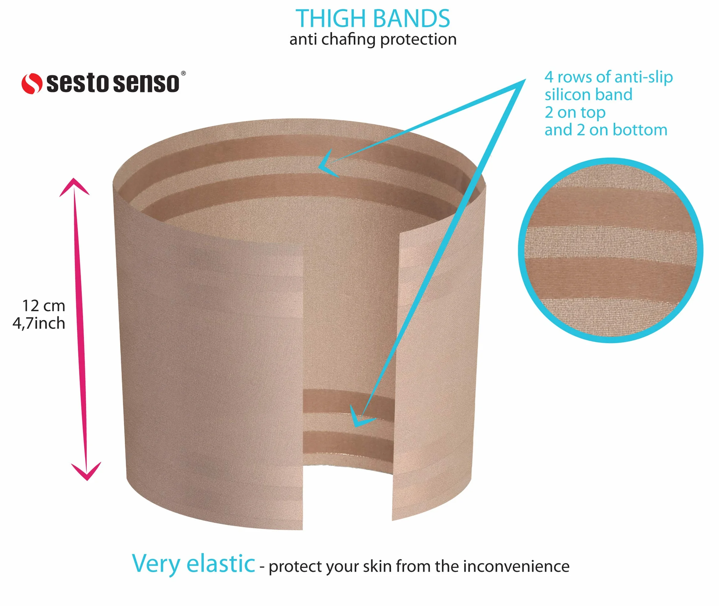 sesto senso Fasce Coscia Uomo con 4 Strisce di Silicone