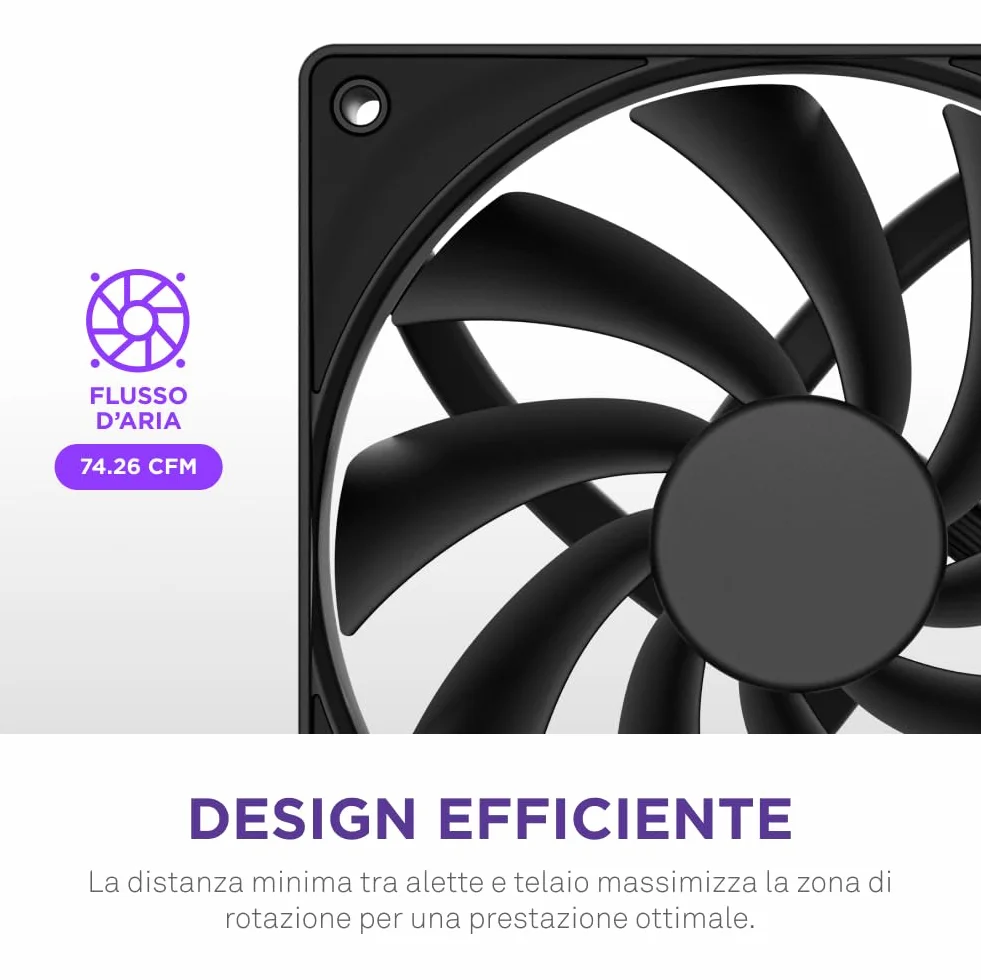 NZXT F120Q | Ventola silenziosa 120mm | Aspirazione o scarico | Telaio smussato e flusso concentrato | Cuscinetti fluid. | Rumore ridotto | Controllo PWM | Nero