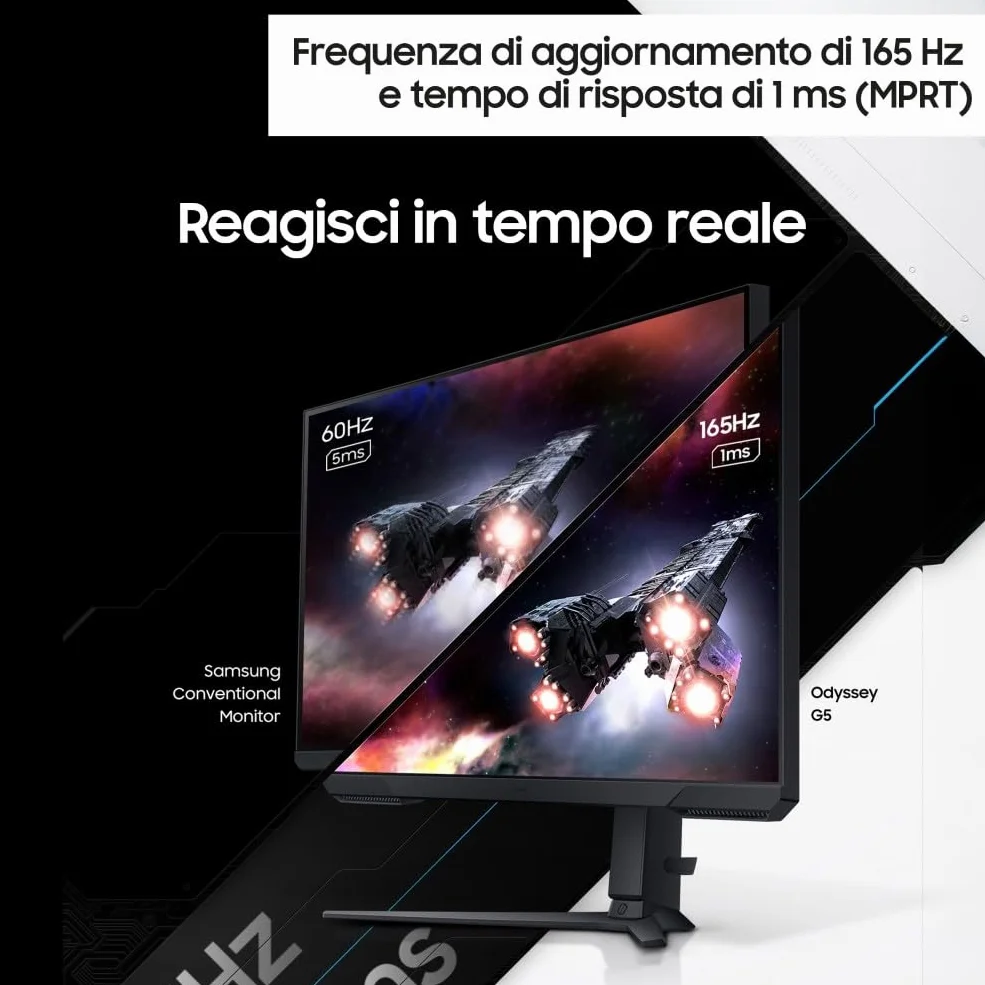 Samsung Monitor Gaming Odyssey G5 (S32CG510EU), Flat, 32'', 2560x1440 (QHD), HDR10, VA, 165Hz, 1ms (MPRT), AMD FreeSync Premium, HDMI, DP