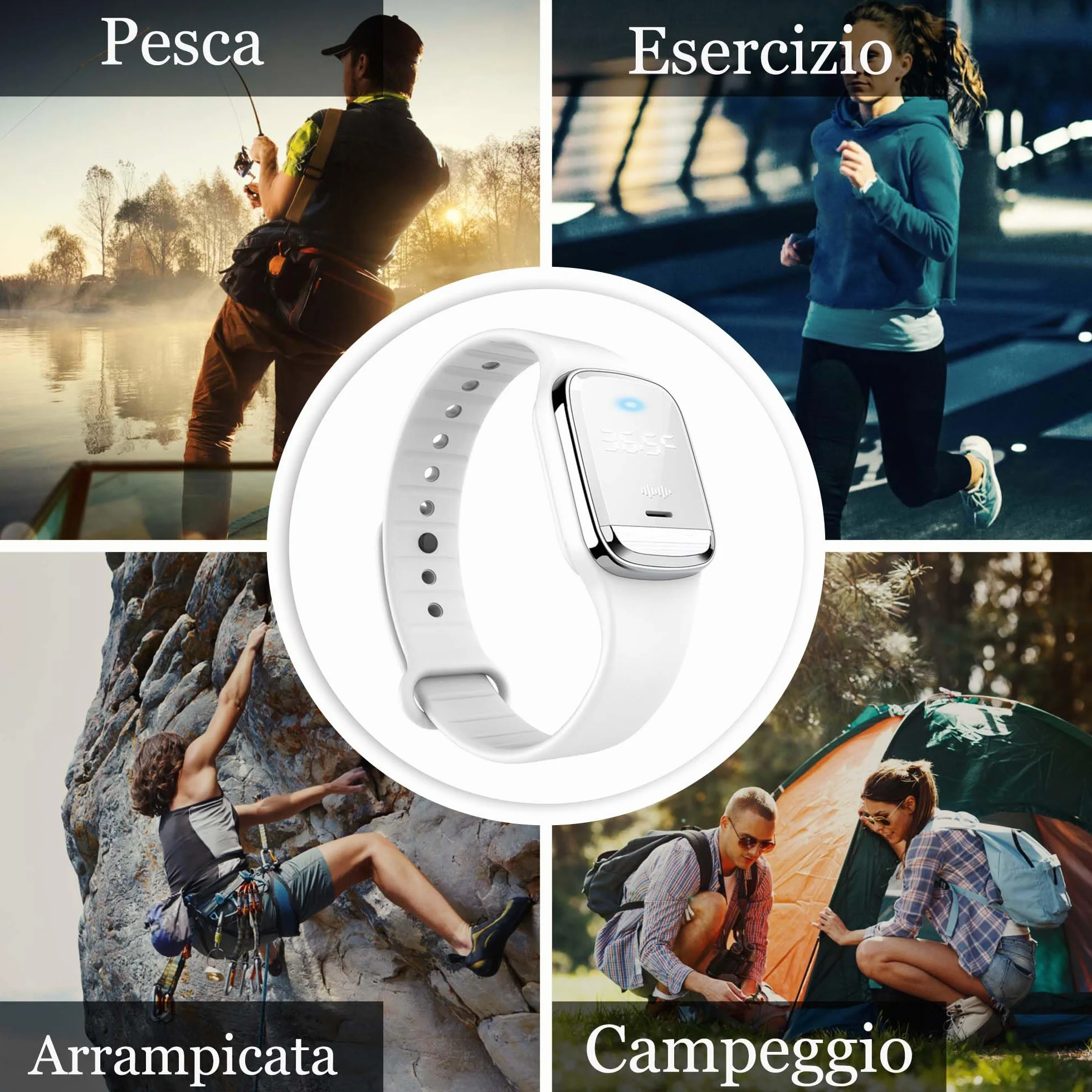 Braccialetto Repellente Zanzare Ricaricabile USB Orologio Ultrasuoni Temperatura Corporea Impermeabile