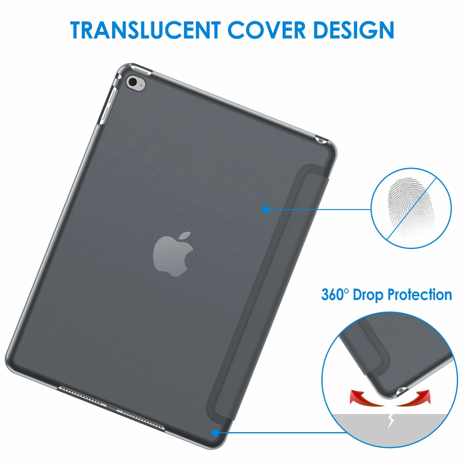 JETech Custodia iPad Air 2 Cover Supporto Auto Svegliati Sonno Grigio Scuro