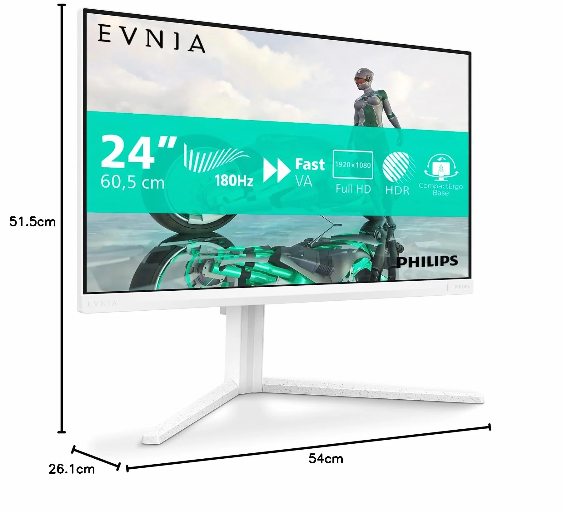 Philips Gaming Monitor 24M2N3201A 23.8 pollici, 1920x1080, FHD, 180Hz, Fast IPS Panel, 0.5ms MPRT, Speakers, Height Adjustment (HDMI2x 2.0 DP 1x 1.4) Adaptive Sync, HDR10, G-Sync Comp., Bianco