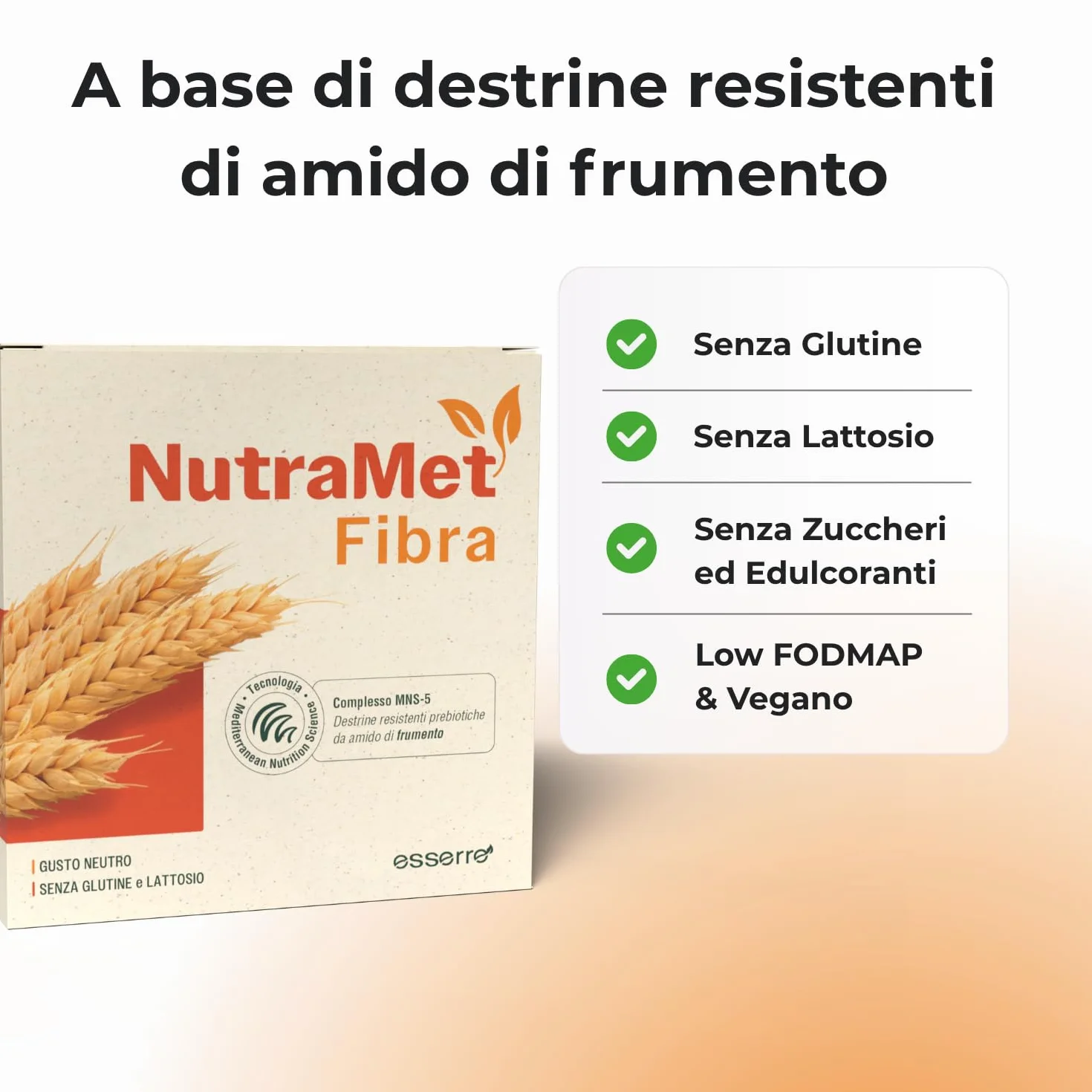 Esserre NutraMet Fibra Integratore Prebiotico Fibra Solubile 40 buste 8 gr Senza Glutine Senza Lattosio Vegano