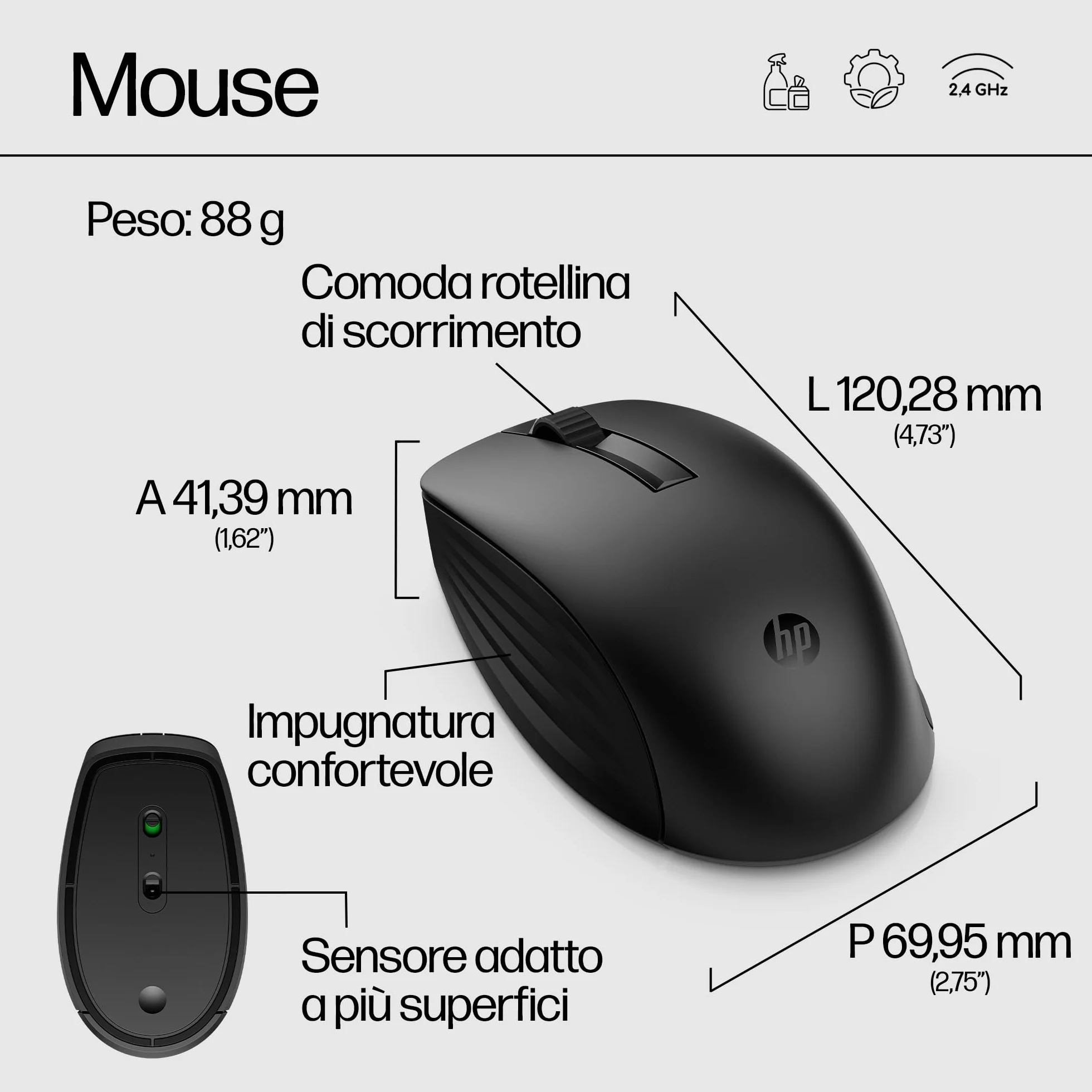 HP 650 Tastiera e Mouse Wireless con Dongle USB-A a 2,4 GHz, 20 Tasti programmabili, Piedini Regolabili con 6 Gradi Inclinazione, Tastierino Numerico, Mouse fino a 4000 DPI Personalizzabili, Nera