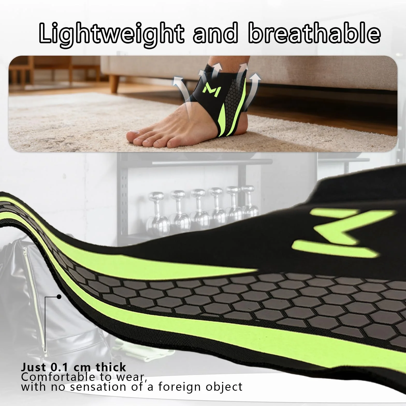 Cavigliera Sportiva 2 Pezzi – Supporto Elastica in Nylon Traspirante con Doppia Fascia Regolabile a U, Unisex, per Corsa, Calcio, Fitness, Recupero Articolare (Nero + Verde)