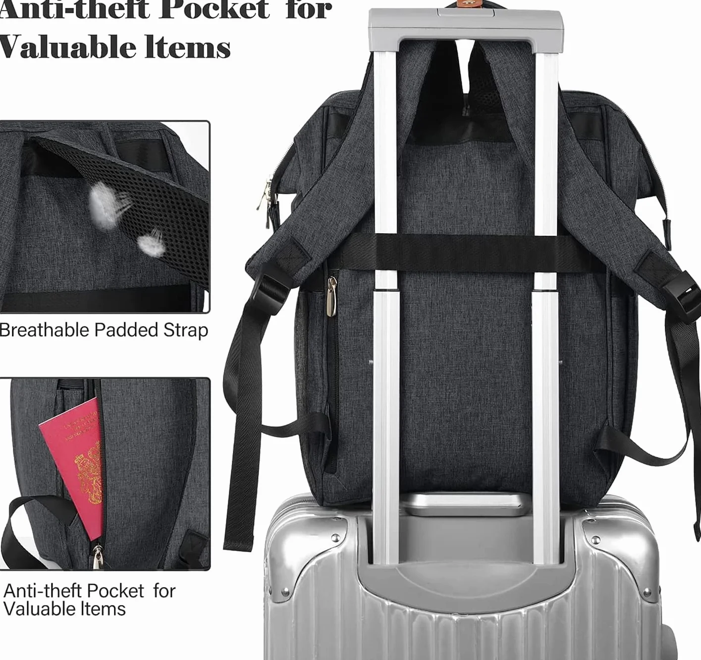 Zaino da donna, per laptop, zaino per la scuola, per ragazze, con porta di ricarica USB
