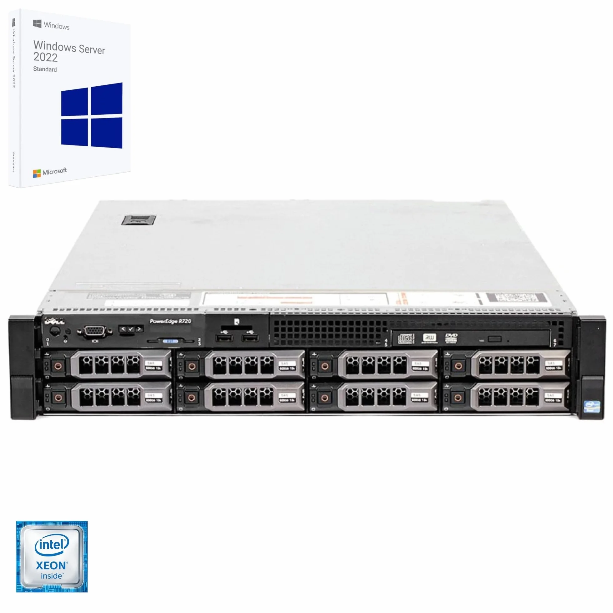 Dell R720 Server Rack 8x SFF 2x Xeon 10-Core E5-2660 V2 128GB RAM DDR3 2x 3TB SAS H710 Ctrl 2xPSU Windows Server 2022