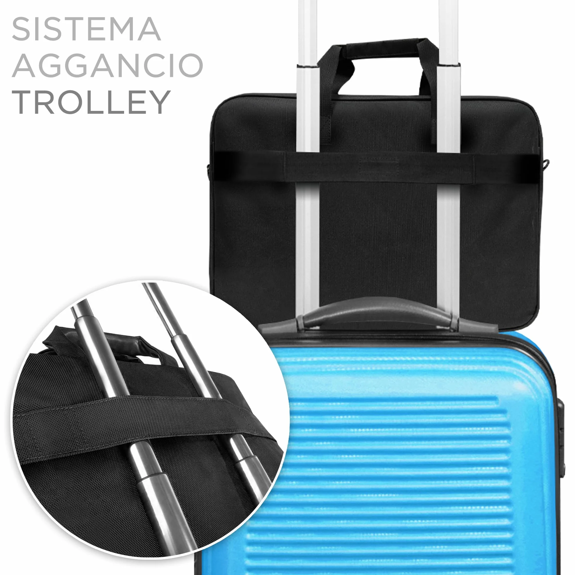 Atlantis Borsa notebook 15.6" pollici + Mouse USB, a tracolla modello Lisbona, imbottitura interna, tasca porta documenti, tasca esterna per accessori, fascia Trolley. Cinghia a tracolla, nero.