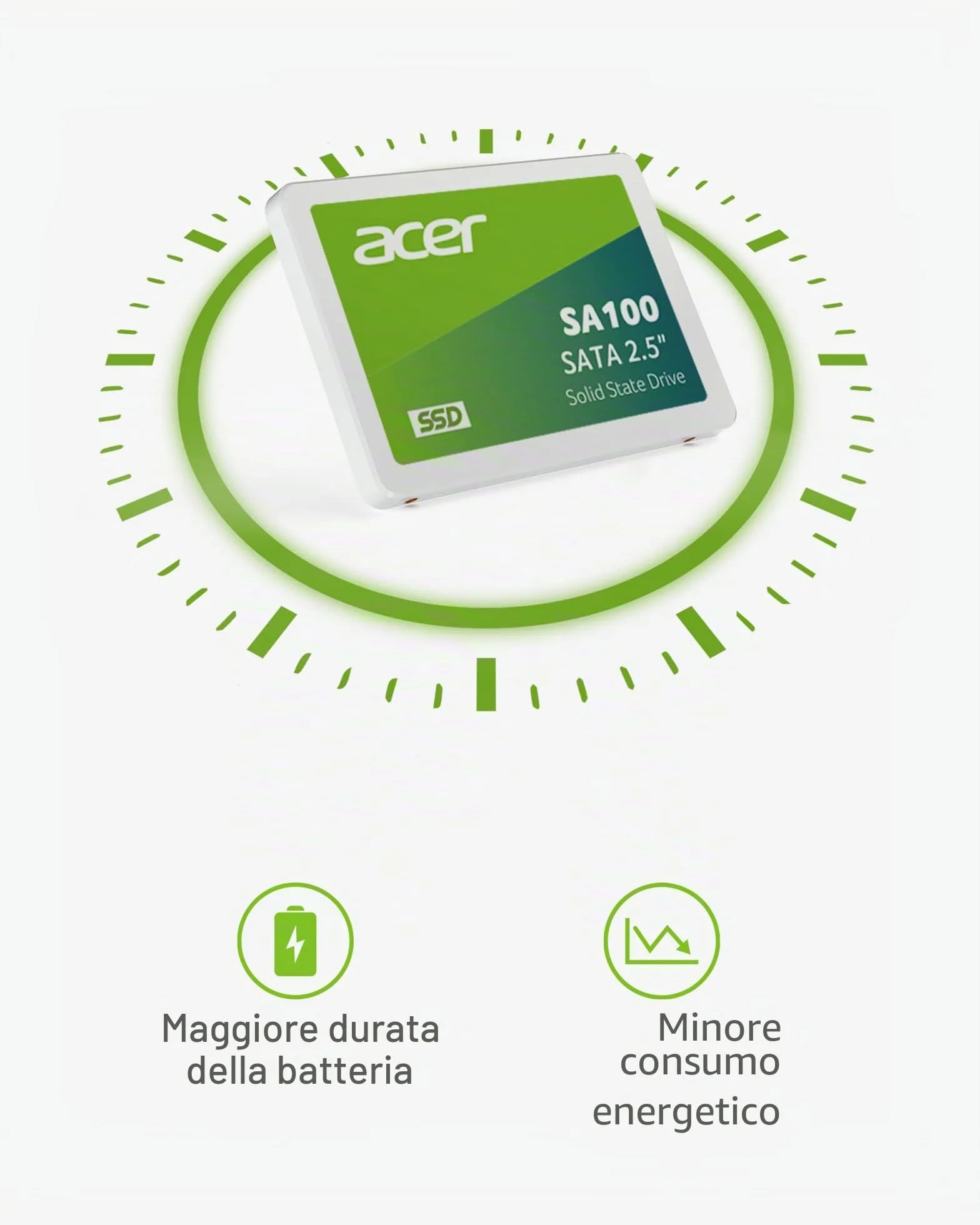Acer SA100 240GB SATA III 2,5" SSD con velocità di lettura fino a 560 MB/s - Disco interno per laptop e desktop - Veloce, silenzioso e resistente ai colpi