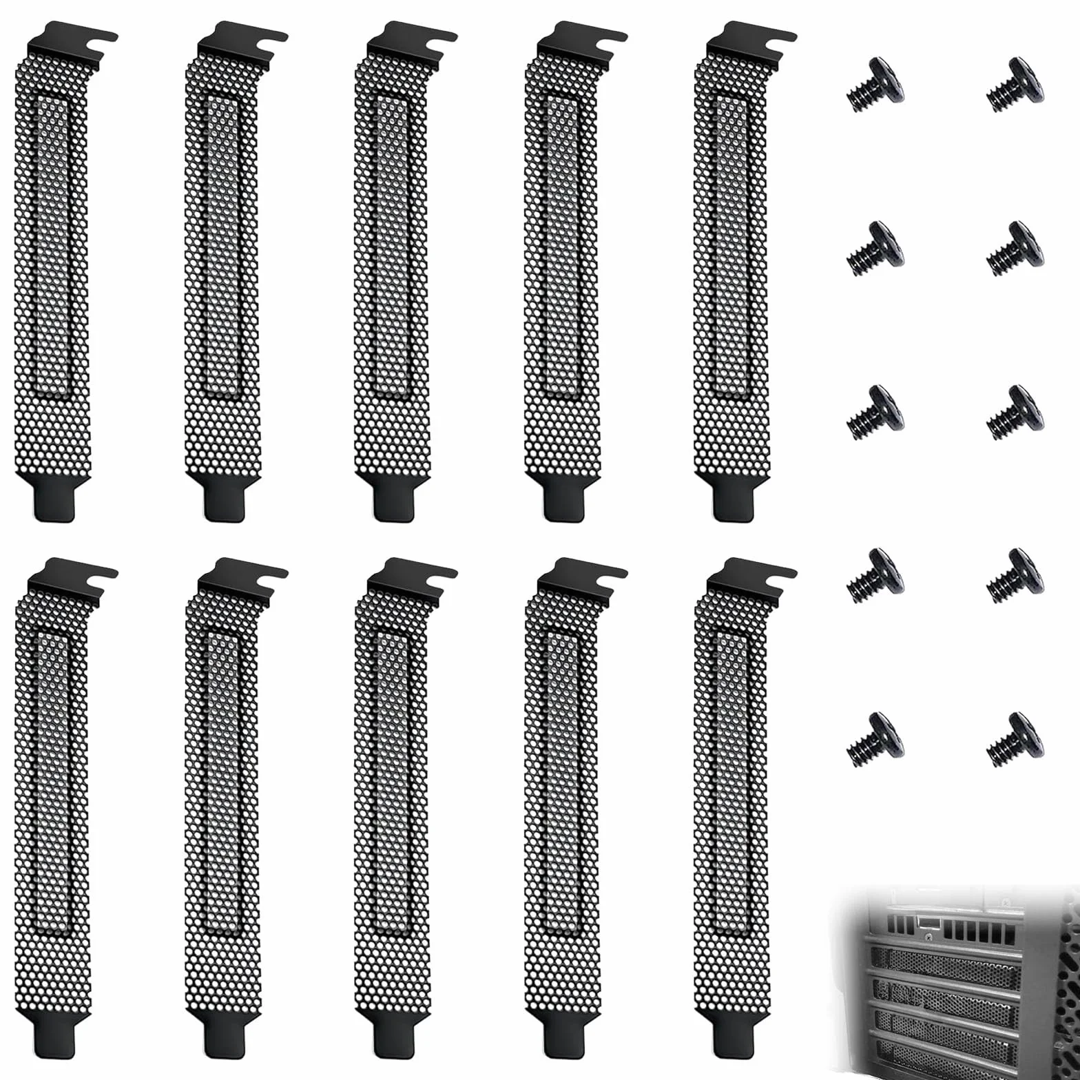 10 coperture per slot PCI, pannello slot PCI, copertura slot PCI, ferro nero, design di ventilazione con viti, per alloggiamento del computer (120 x 22 x 13 mm)