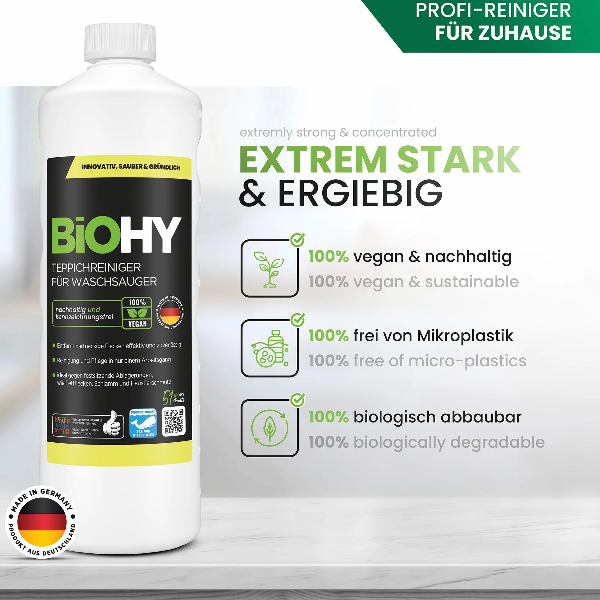 BiOHY Pulitore di tappeto per aspirapolvere 1l - elimina macchie Waschsauger
