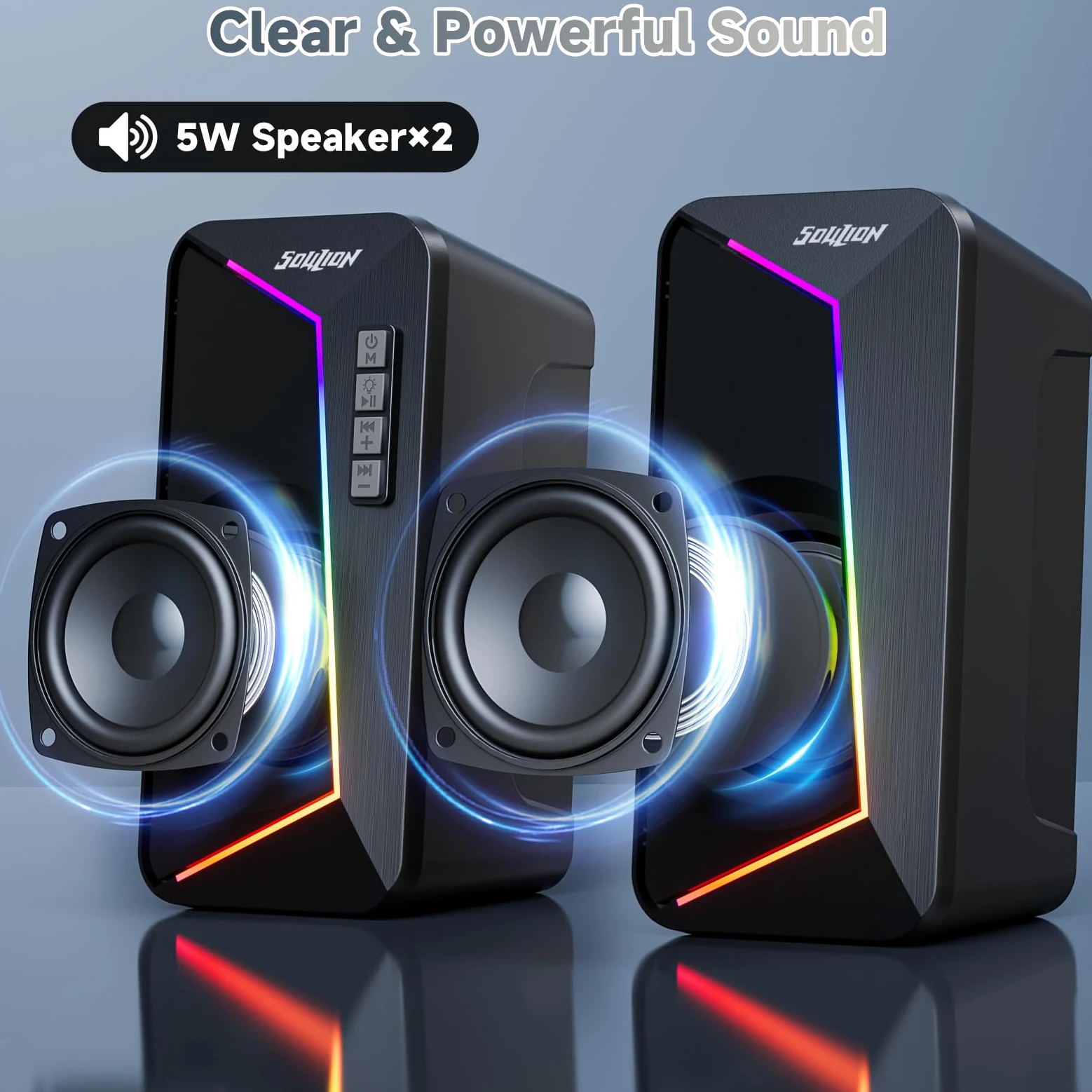 SOULION Altoparlante PC, alimentato tramite USB, con controllo volume, altoparlante da desktop per laptop, monitor