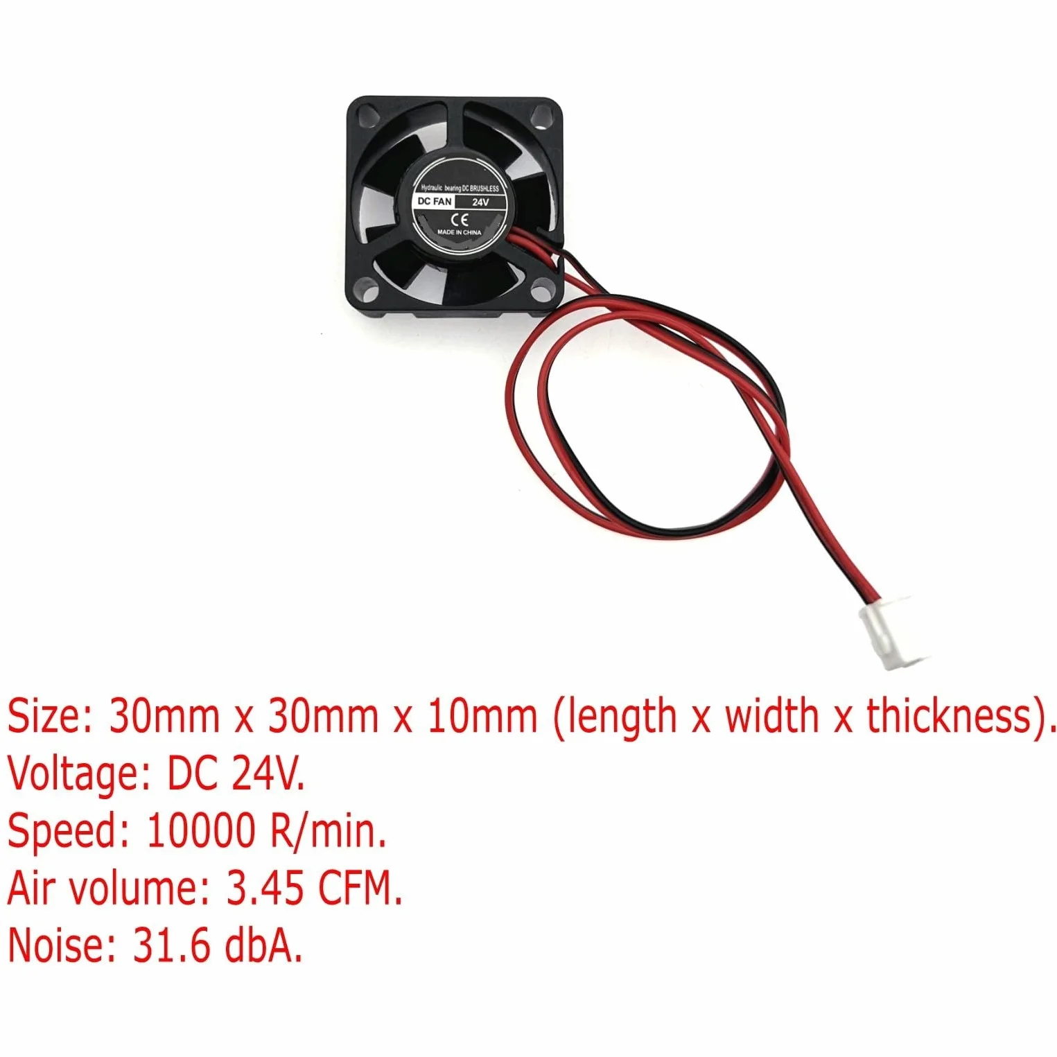 JZK 2 Pezzi 30x30x10mm Mini Ventola di Raffreddamento Silenziosa a 2 Pin DC 24V con Fili 3010 Ventola di Raffreddamento Silenziosa Ventola DC senza spazzole in Miniatura, Ventola per Stampante 3D