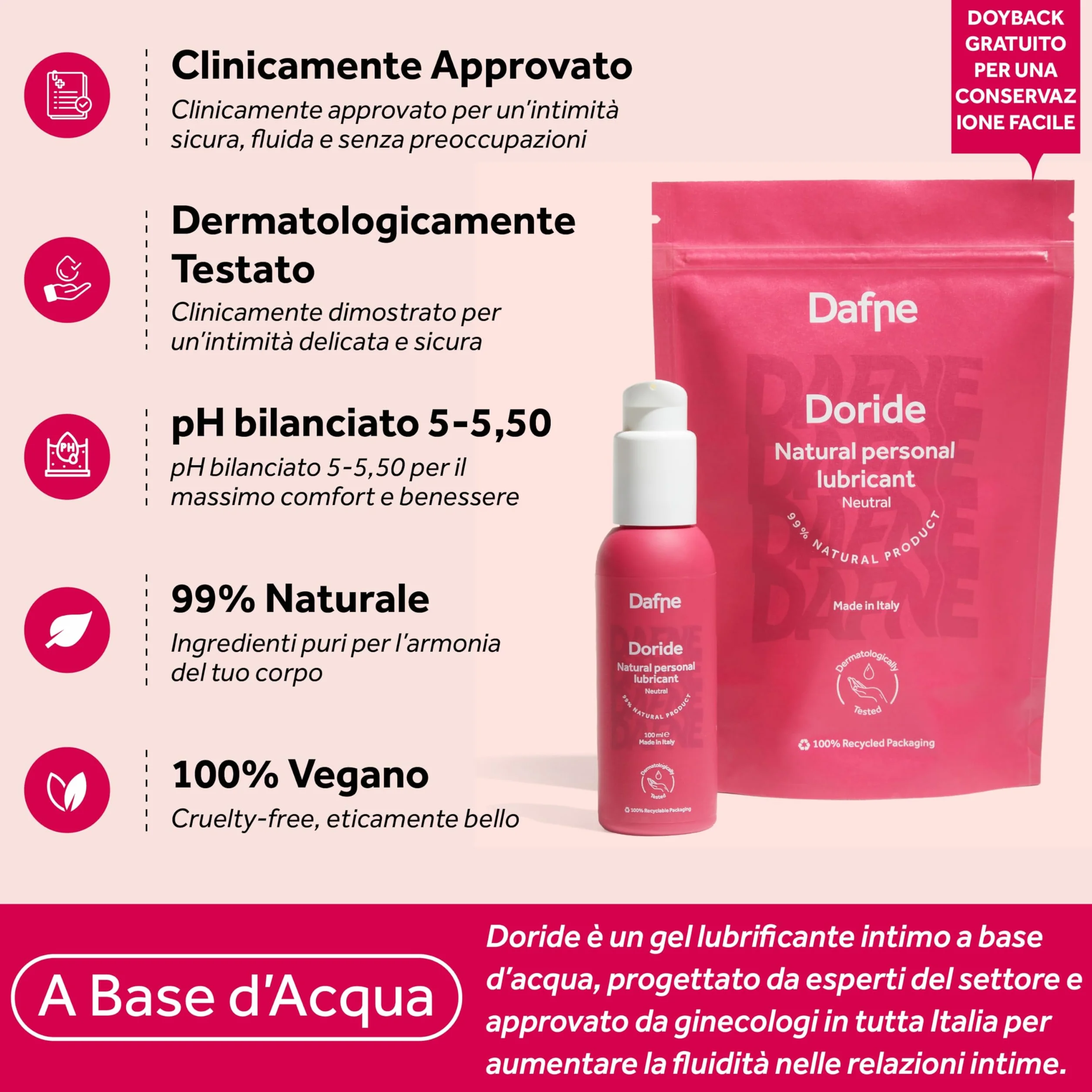 Dafne Lubrificante a Base d'Acqua - Vaniglia - 100 ml - Approvato dalla Ginecologa - Adatto ai Siliconi