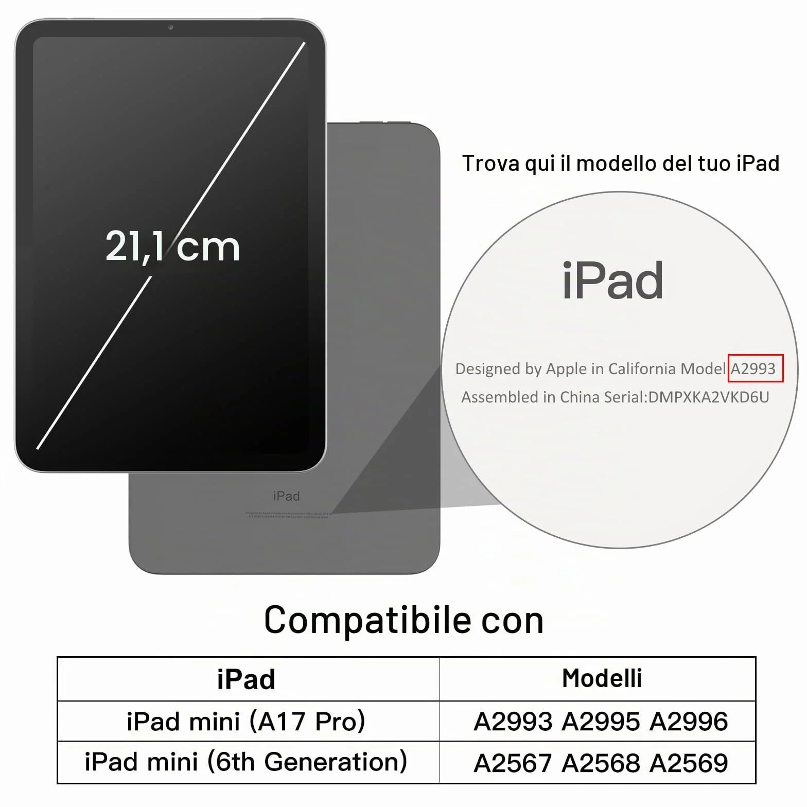 JETech Custodia iPad mini A17 Pro 2024 7a Generazione mini 6 2021 6a Generazione Supporto Sottile Retro Rigido Cover Auto Svegliati Sonno Nero
