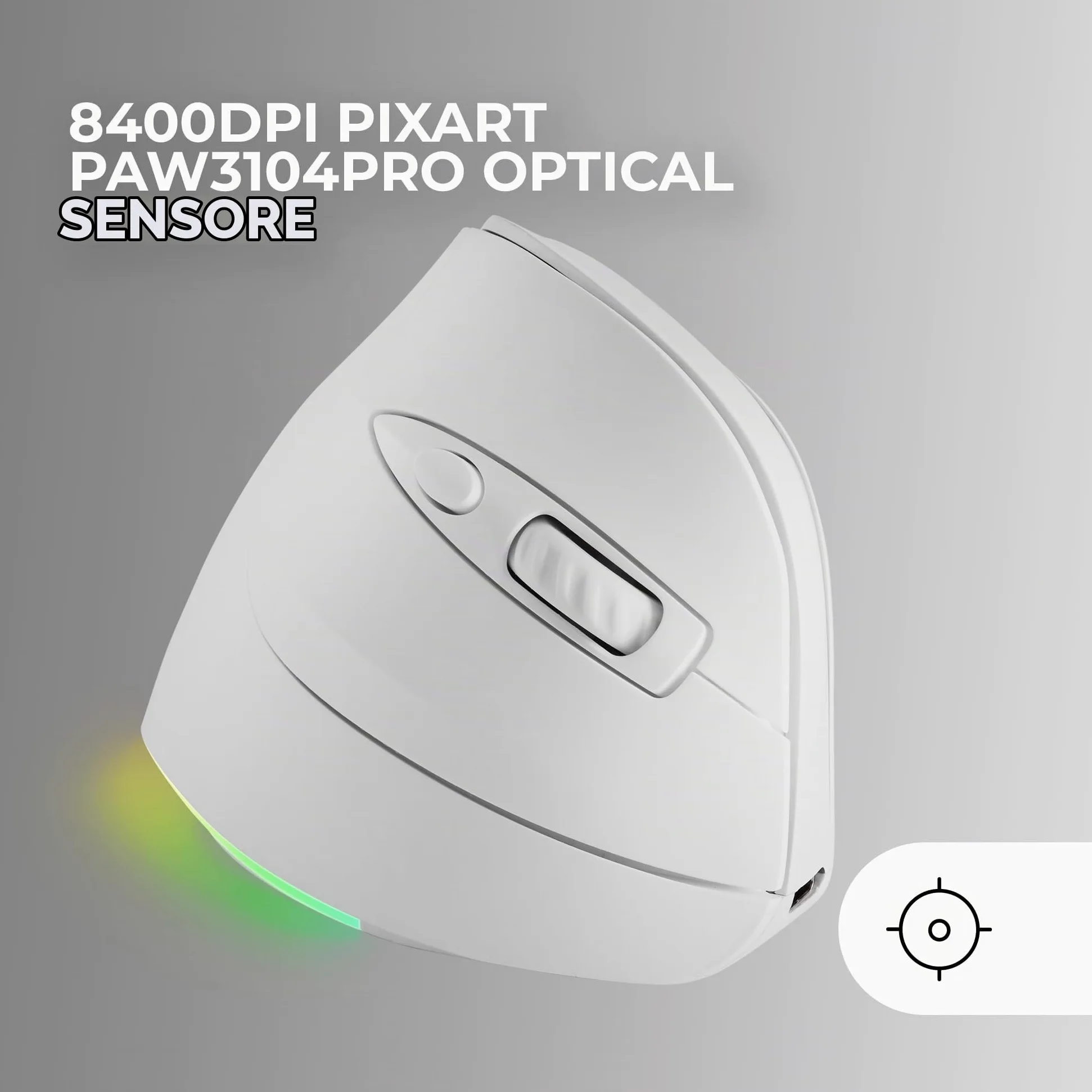 Mars Gaming MM-SK, Mouse Gaming Wireless Verticale, Design Ergonomico, Illuminazione RGB Chroma, Sensore Ottico Pixart 8400DPI, Switch Meccanici Huano, 9 Pulsanti Programmabili, Mouse Tri-Mode, Bianco
