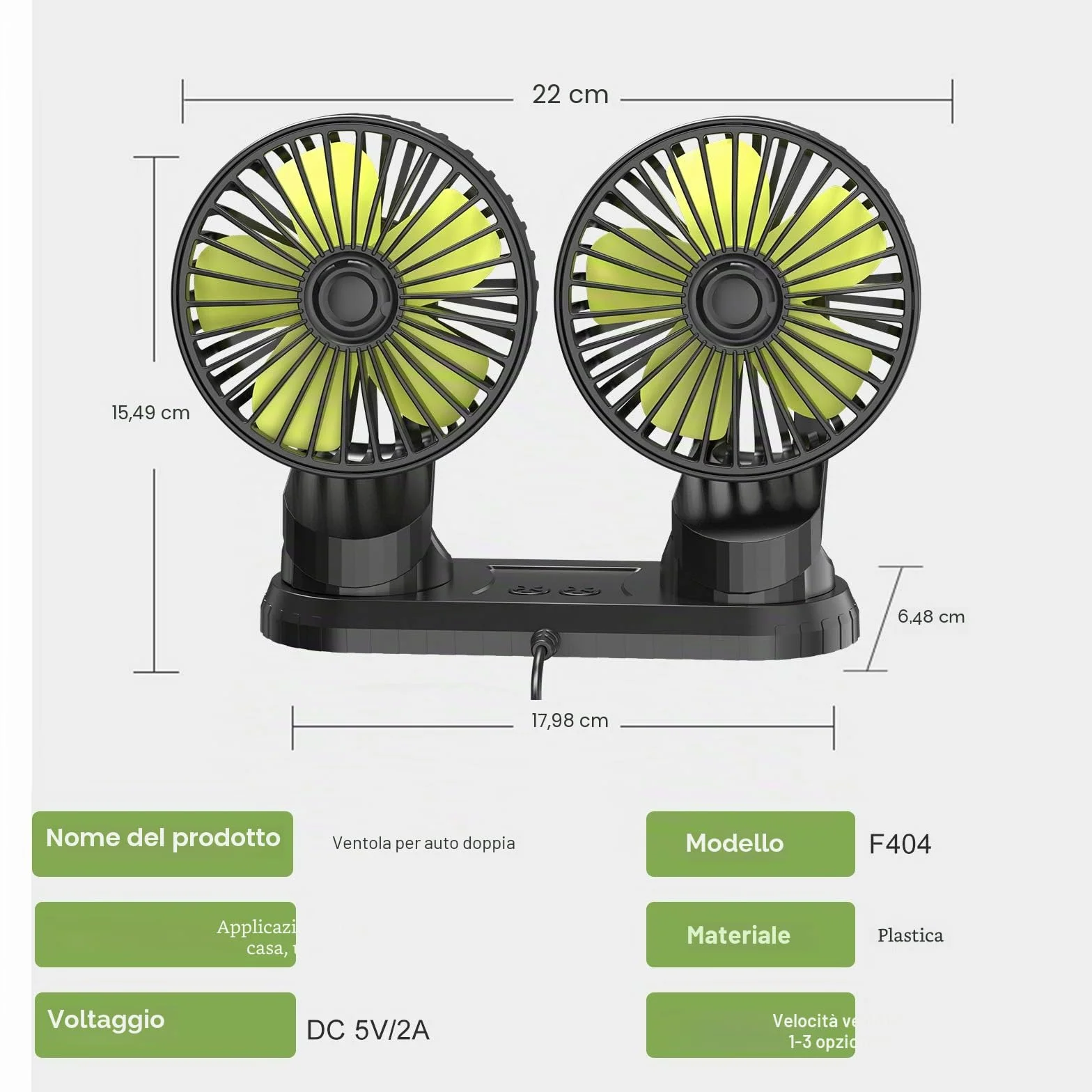 Ymenow 5V 2A Ventilatori USB a Doppia Testa, Ventilatore auto ventilatore portatile ventilatore da tavolo silenzioso ventilatore aria fredda con Rotazione di 360 Gradi per Auto, Cruscotto e Ufficio
