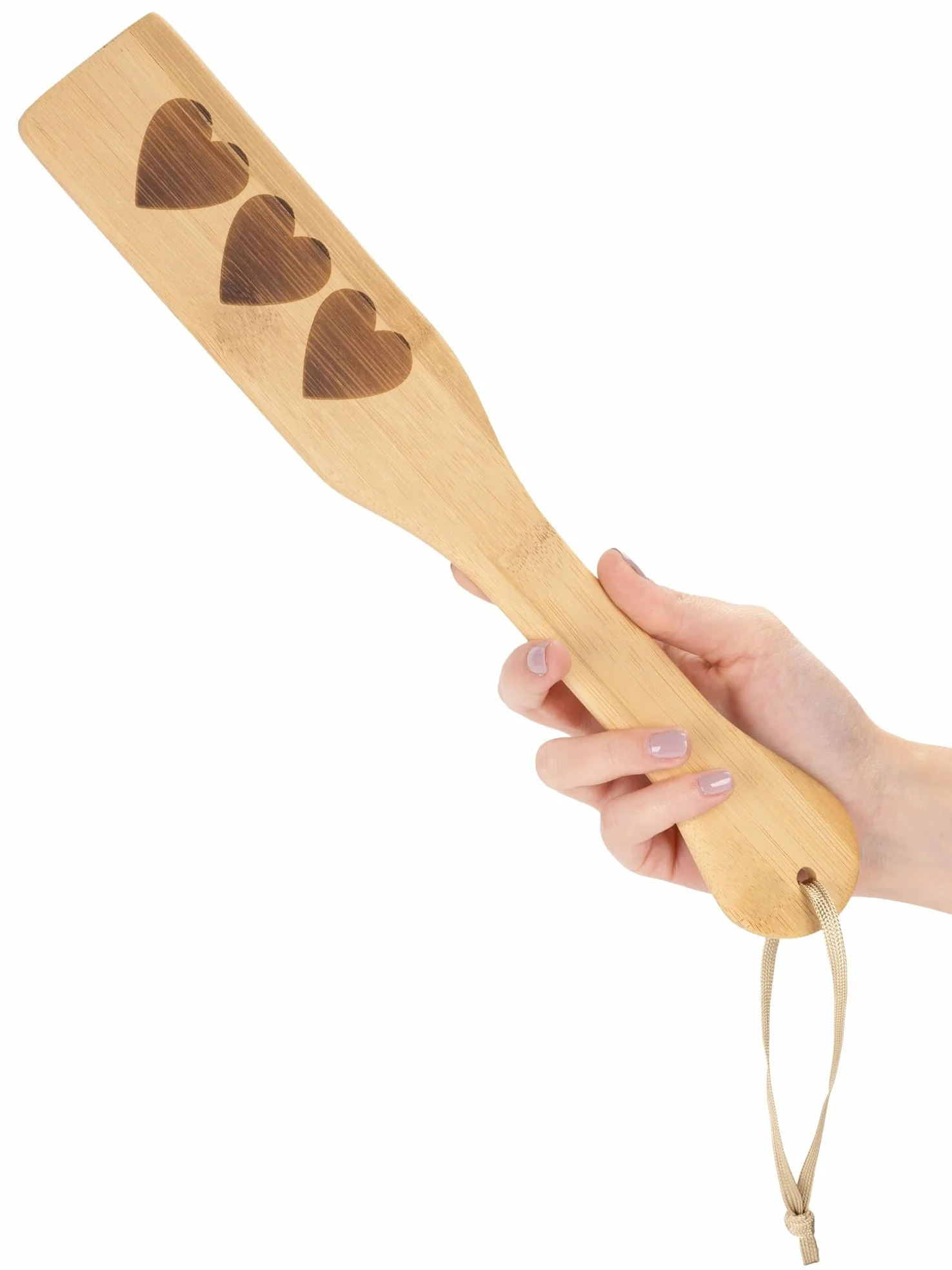 BONDAGERIE Paletta Paddle in bambù rigida con cuori per coppia femdom