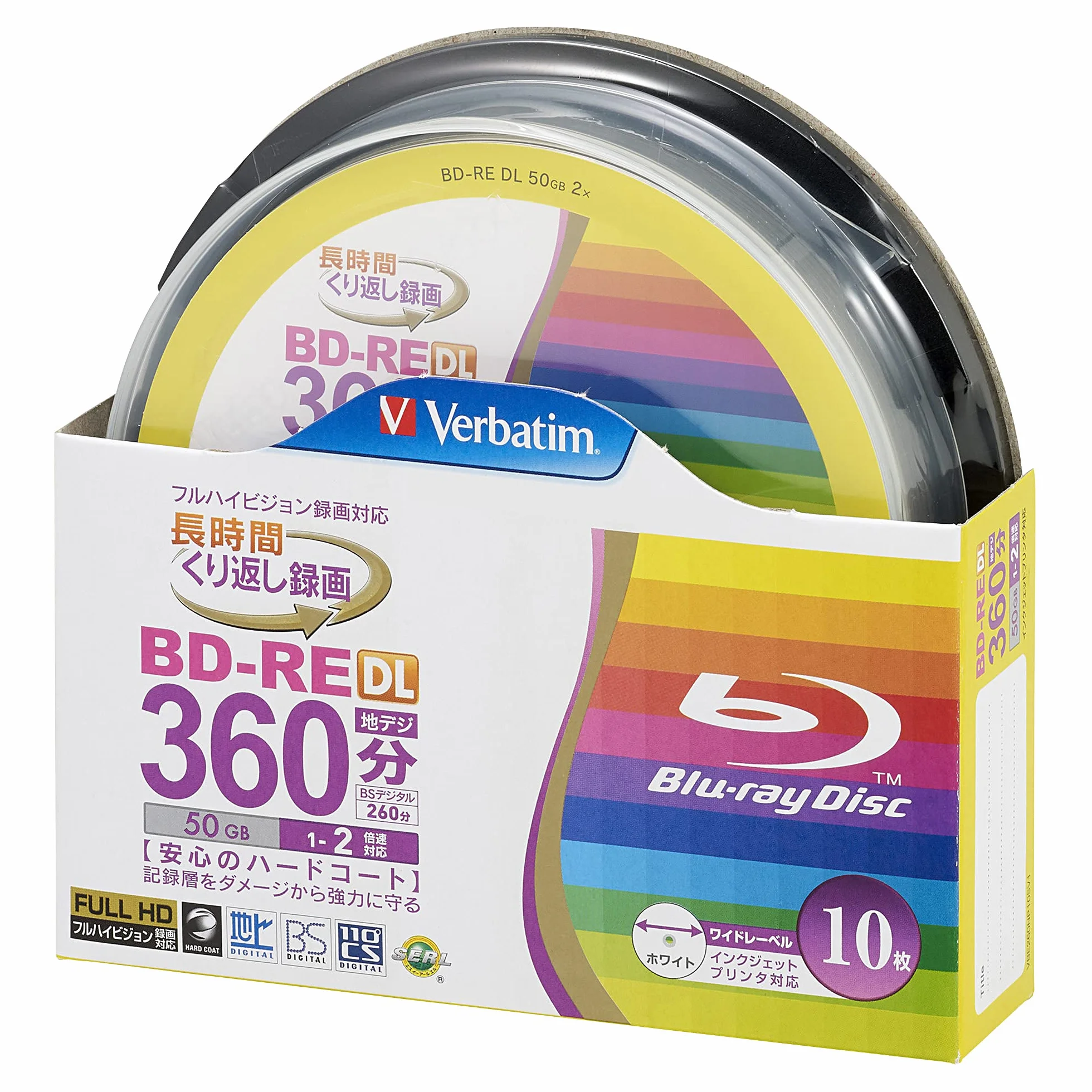 Verbatim - Dischi Blu-Ray BD-RE DL, a doppio strato, riscrivibili, da 50 Gb, velocità di scrittura 2x, confezione da 10 unità, stampabili