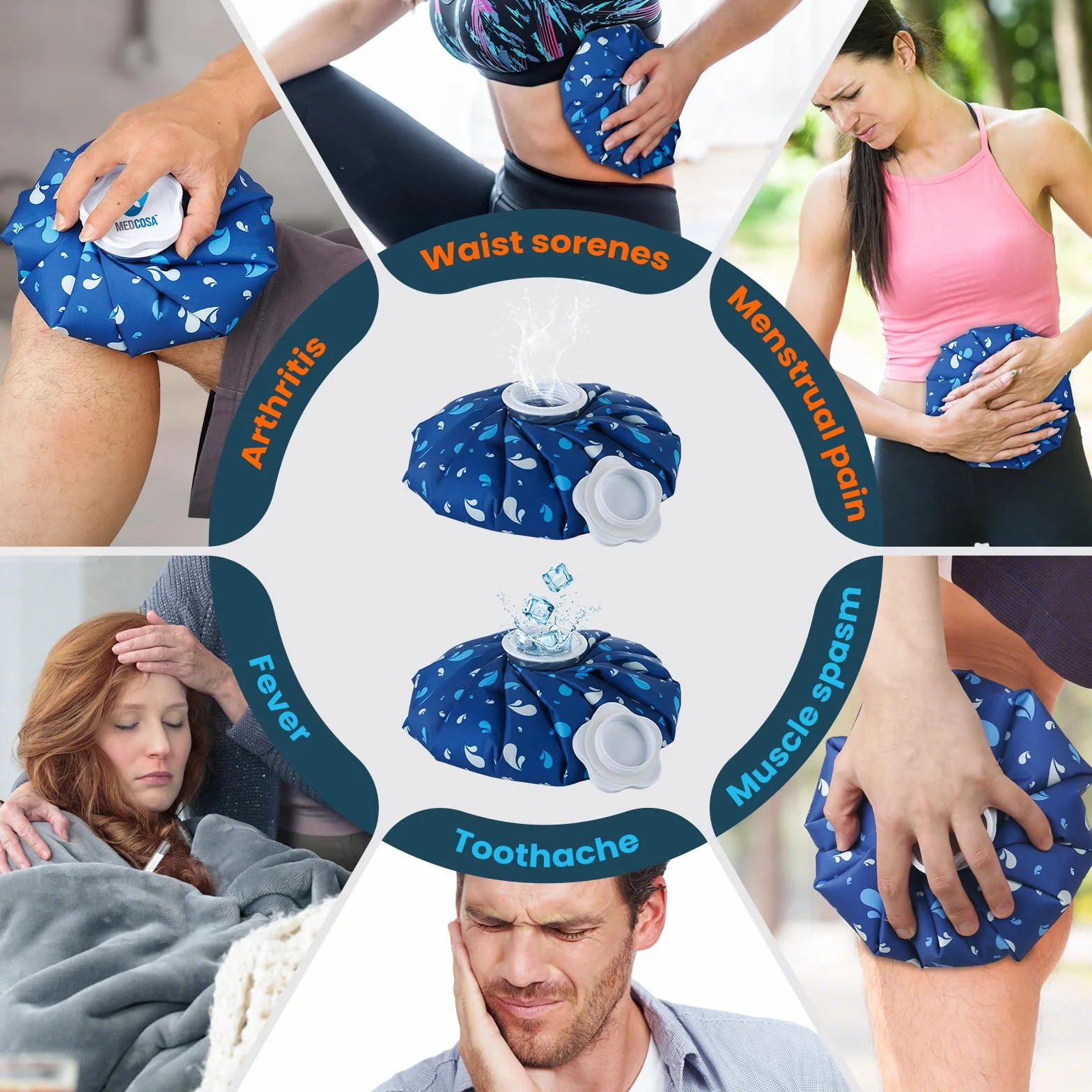 Medcosa Borsa del Ghiaccio 11" (28cm) - Sacchetto Porta Ghiaccio per Ginocchio e Caviglia - Formato Grande
