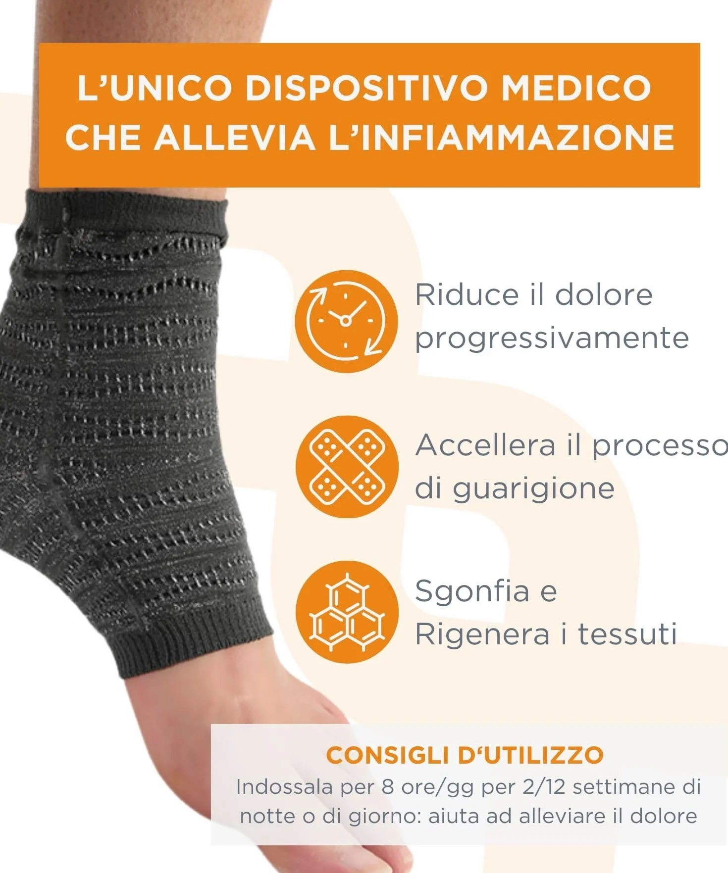 Cavigliera Ortopedica Elettro Magnetoterapia Spikenergy Fascia Elastica Caviglia Distorsione Fascite Plantare Dispositivo Medico Made in Italy