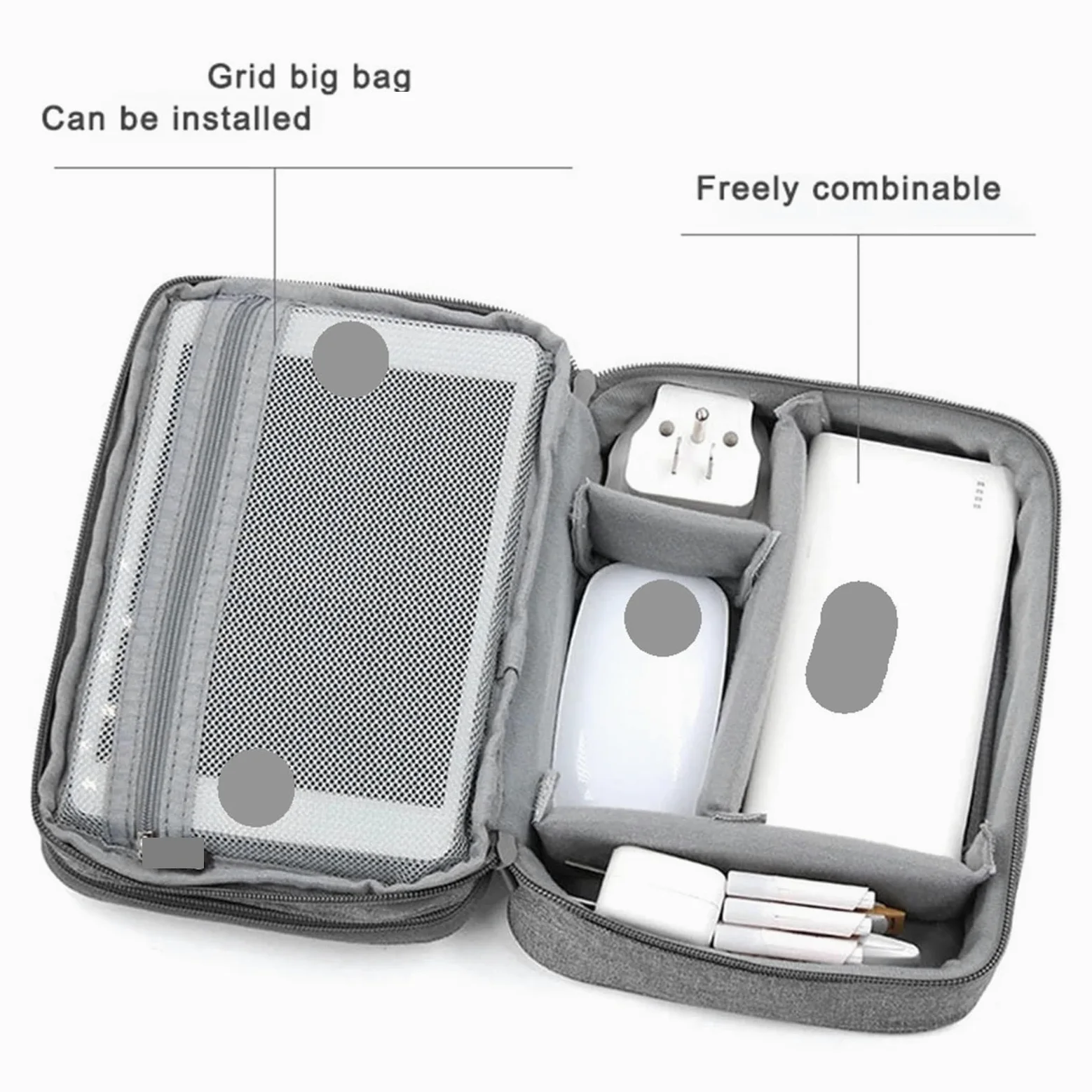 Borsa Organizer per Cavi Custodia Multiuso/organizzatore for Accessori elettronici da Viaggio da 2 Pezzi, for Power Bank, Disco Rigido, Caricabatterie per Cavo, Caricatore(Double Layer Grey)