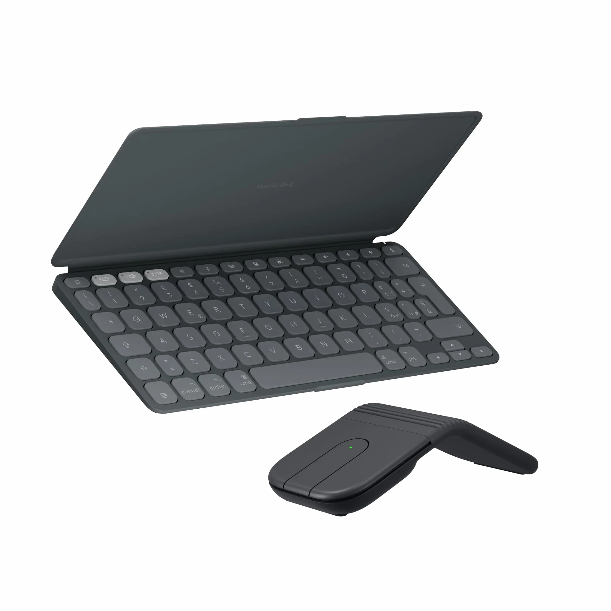 Logitech Keys-To-Go 2 e Mobi Fold, tastiera sottile con coperchio e mouse pieghevole, leggeri, portatili, Bluetooth, per PC Windows, Mac, Android, Chromebook, iPad, ITA QWERTY - Grafite