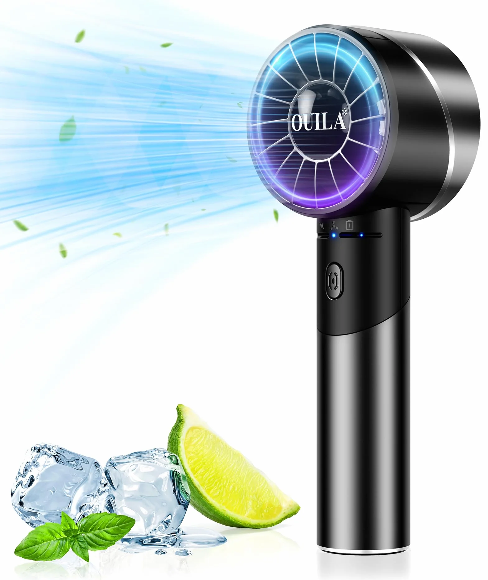 OUILA Mini Ventilatore Portatile, 2600mAh Ricaricabile a Batteria USB Ventilatore tascabile con 4 Livelli di Velocità per Ufficio, All'aperto, Metallo Nero