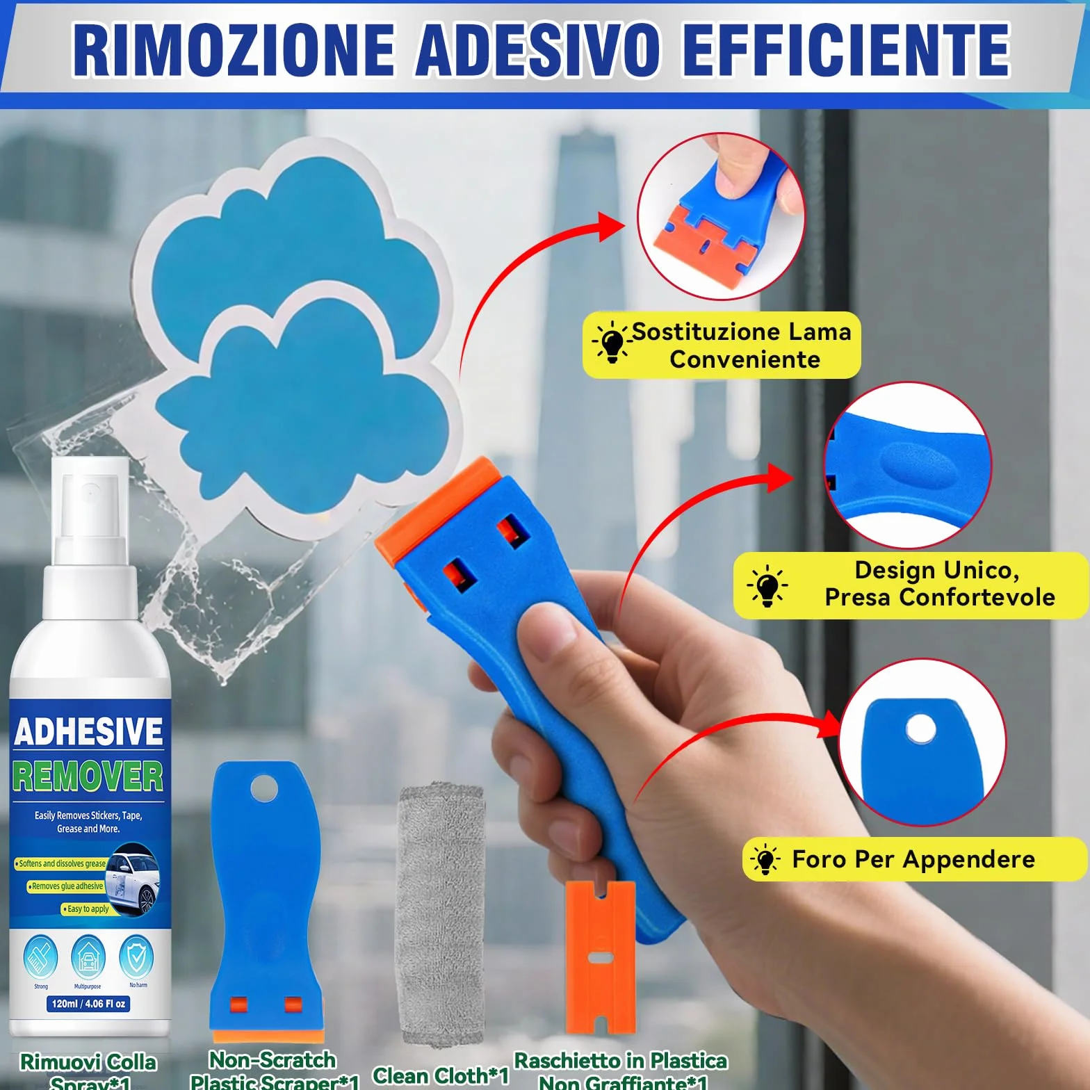 Rimuovi Colla Spray Potente per Adesivi, Silicon, Etichette su Vetri, Legno, Metallo