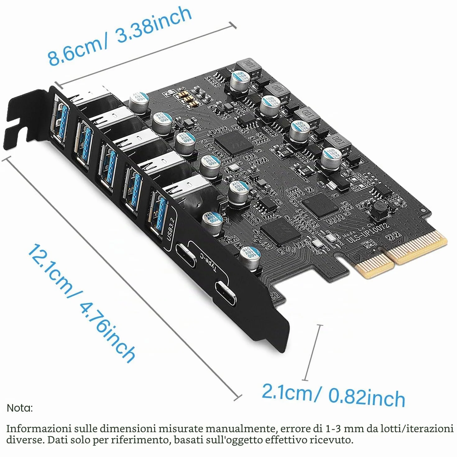 Scheda PCIe USB 3.2/3.1 Gen 2 10Gbps larghezza di banda 7 porte (2X USB-C - 5 Tipo A) Scheda di espansione PC Card Hub Porta Interna per Windows 10/8/7 e Mac OS 4.1/5.1 e Sopra