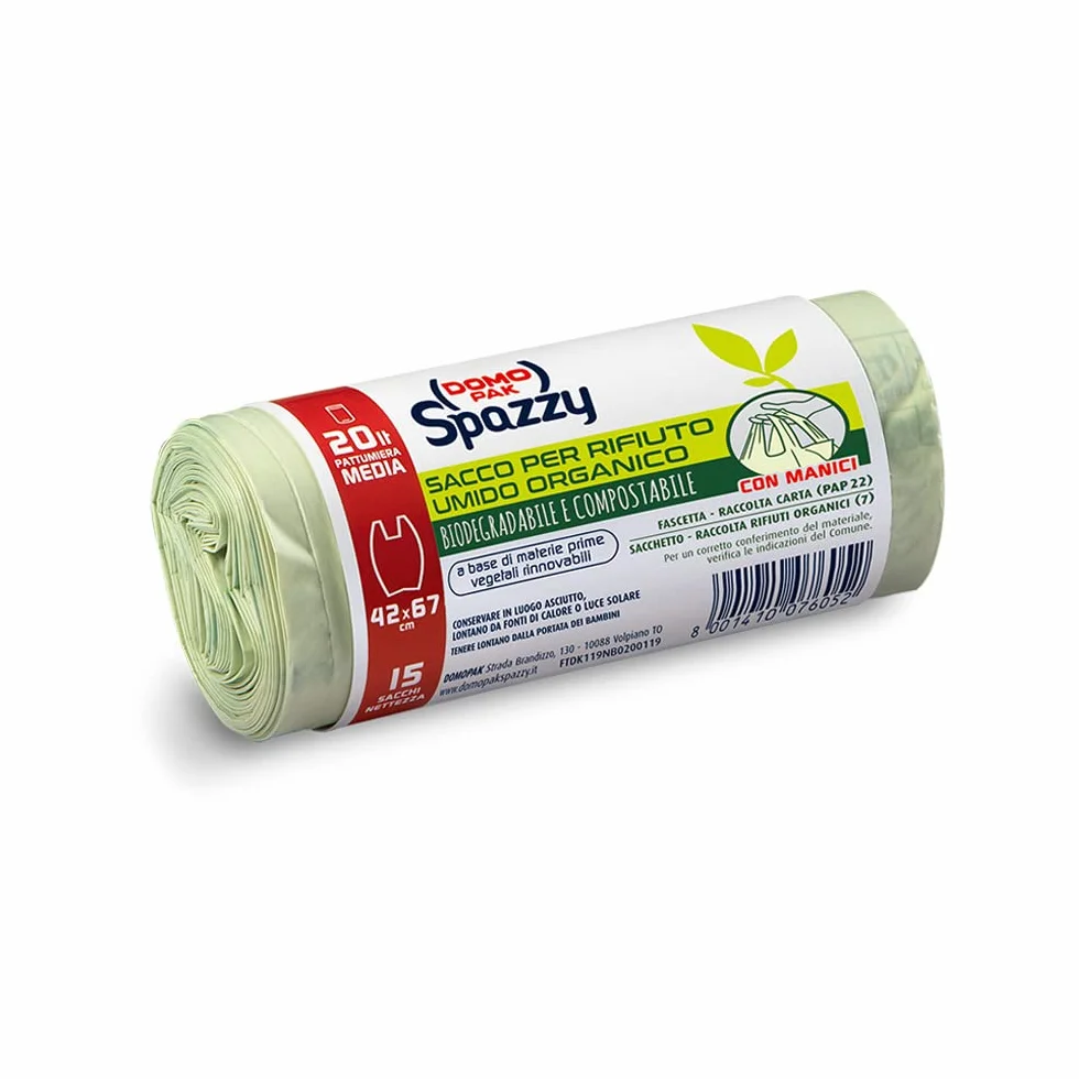 DOMOPAK SPAZZY Sacchi Nettezza Saccoverde Biodegradabile 20 Lt 15 Pezzi