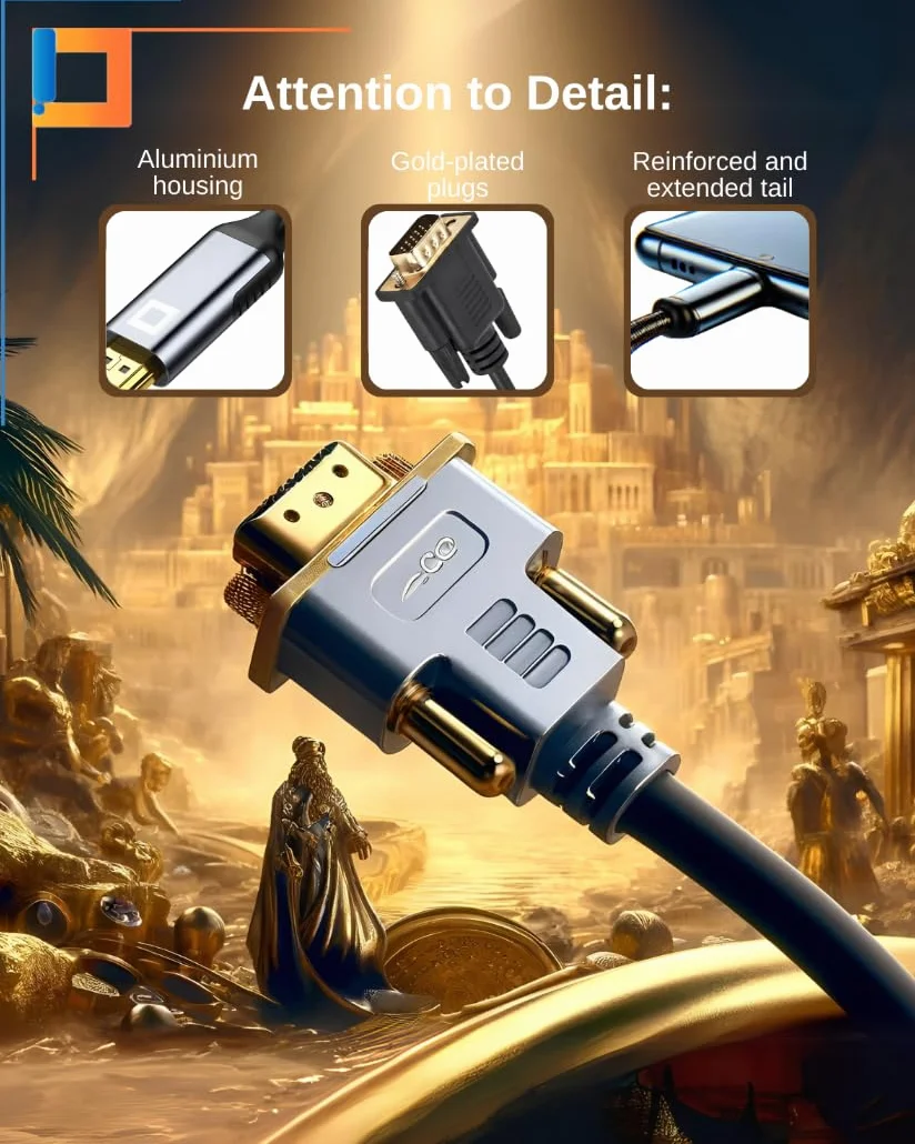 Co2 Adattatore VGA D-SUB a HDMI 2K/60Hz, Full HD 1080p, Plug & Play, placcato oro, cavo unidirezionale, convertitore, compatibile con monitor, proiettori, laptop, alluminio grigio spazio (2K)
