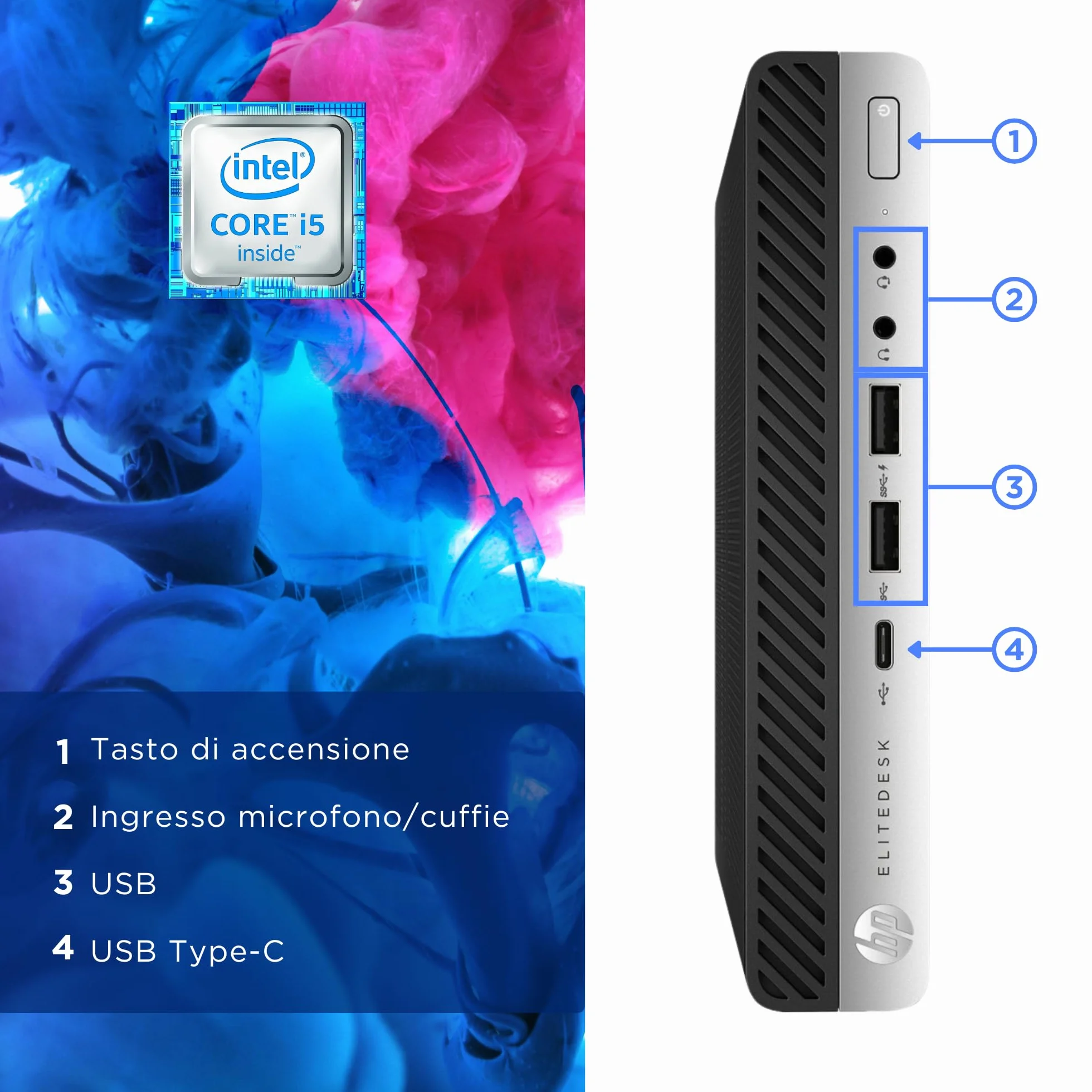 HP EliteDesk Mini PC Intel i5-6400T 8GB RAM 256GB SSD Windows Ricondizionato