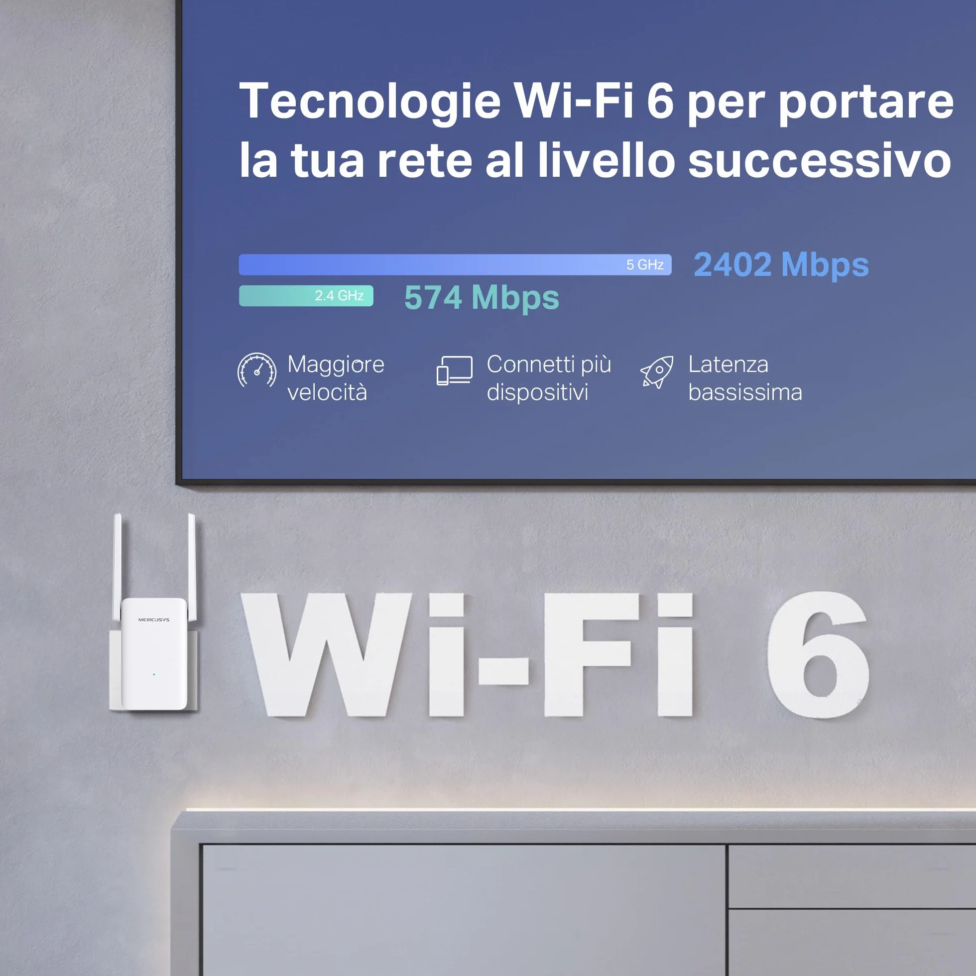 Mercury TP-Link ME80X Ripetitore WiFi 6 AX3000Mbps, 1 Porta Gigabit Ethernet, Ripetitore WiFi Potente per Casa, Wifi Extender, Compatibile con Tutti i Box Internet, 2 Antenne Esterne, Modalità RE/AP.