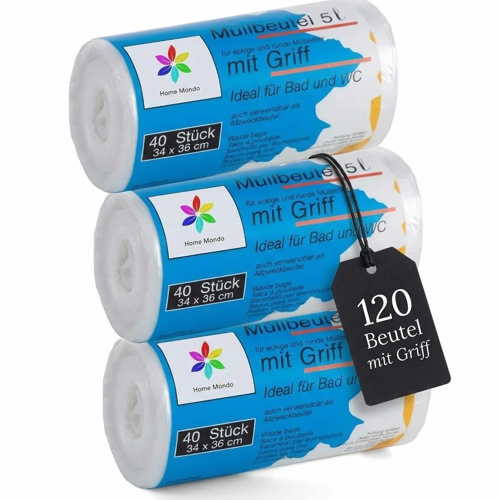 Sacchetti della spazzatura 5 litri 34x36 cm resistenti strappi impermeabili con manico confezione da 3
