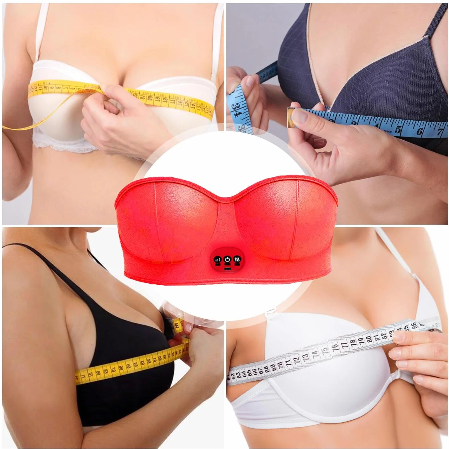 Massaggiatore elettrico per seno, vibrazione calore, ingrandimento senza fili, USB, 3 impostazioni, reggiseno massaggio