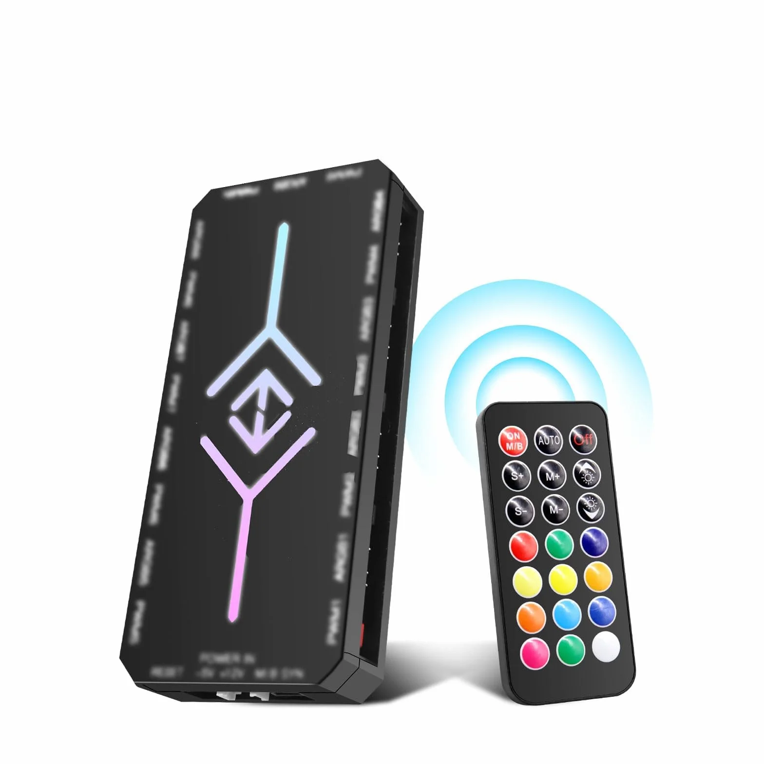 Hub per ventole 2-in-1 ARGB PWM con controller AYWHP, 9 porte 4Pin PWM, 5V 3Pin ARGB, telecomando, nero