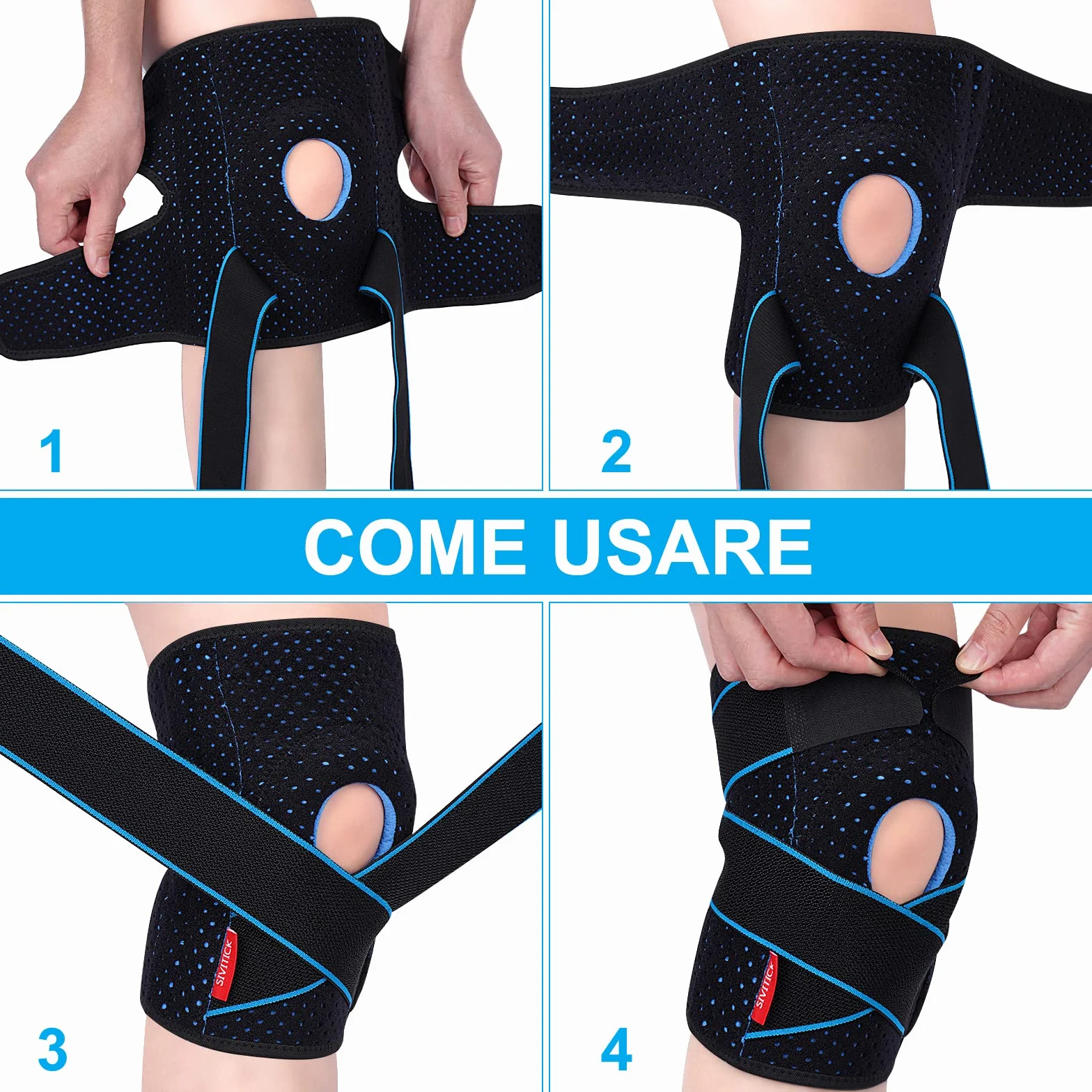 Tutore Ginocchio con Stabilizzatori Laterali Ginocchiera Ortopedica Regolabile Neoprene per Legamenti 1 Pezzo