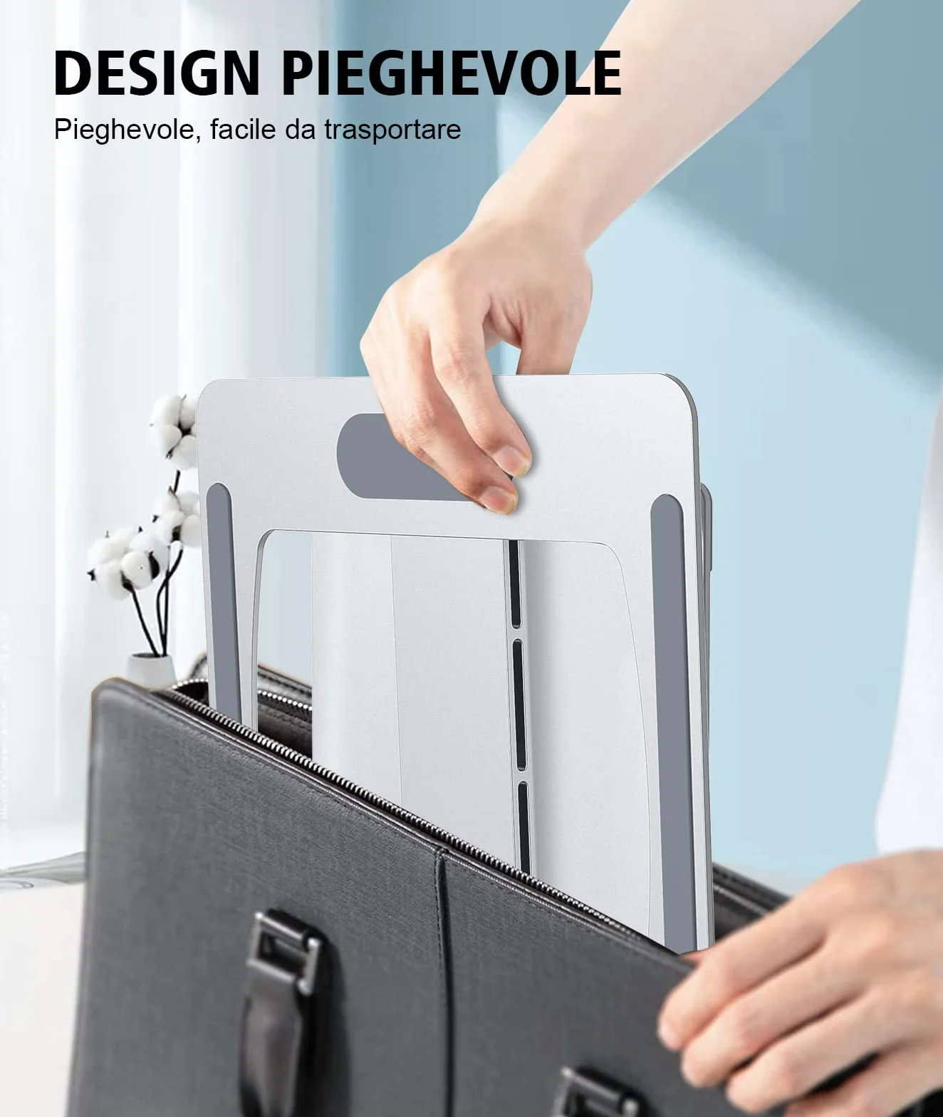 Glangeh Supporto PC Portatile, Porta PC Pieghevole, Ergonomico Laptop Stand con 8 Livelli Regolabile Altezza, Alluminio Ventilato Porta Computer Compatibile con MacBook Air Pro, 10-16''