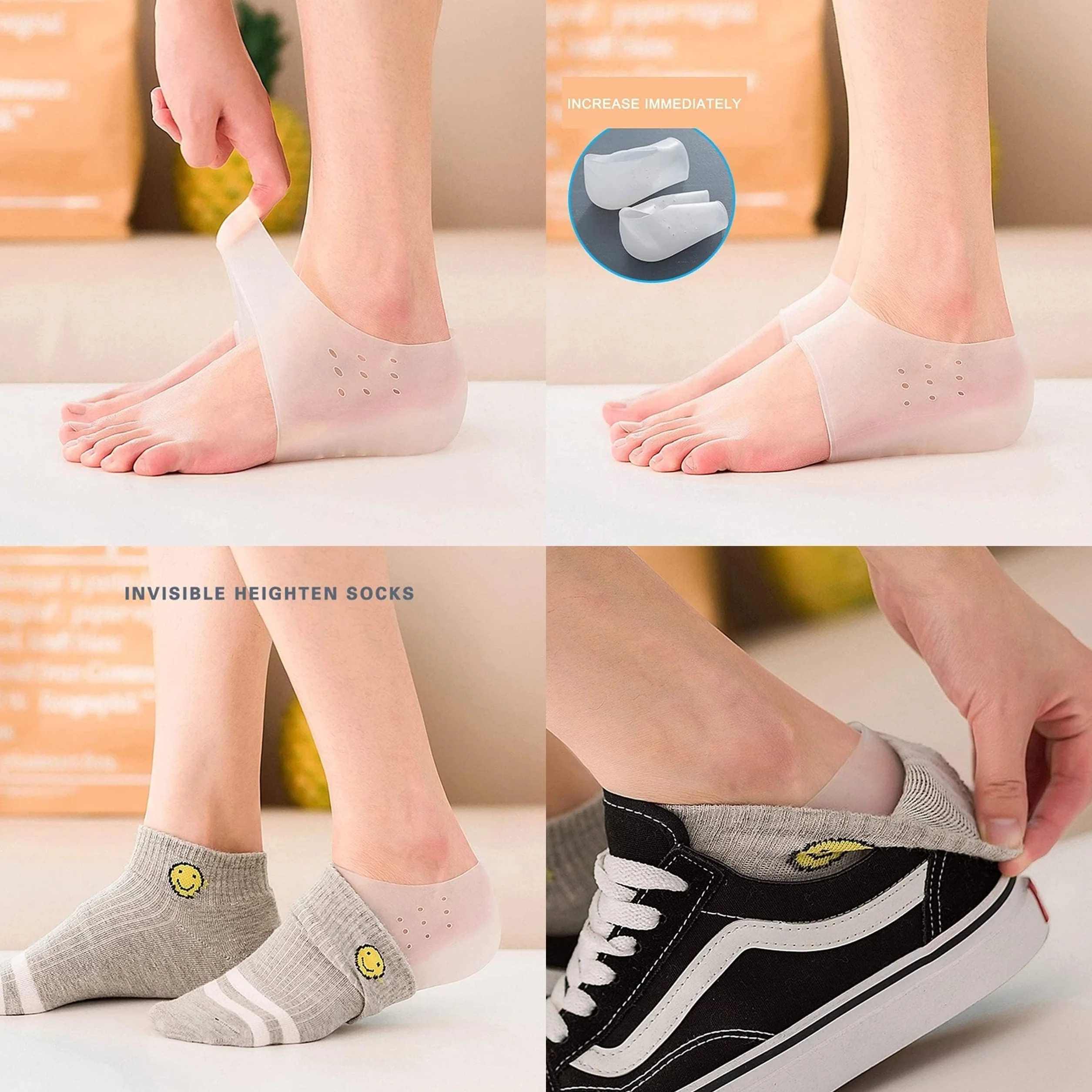 Solette Rialzanti Invisibili Silicone 4cm Skin Color Unisex Massaggio Piede