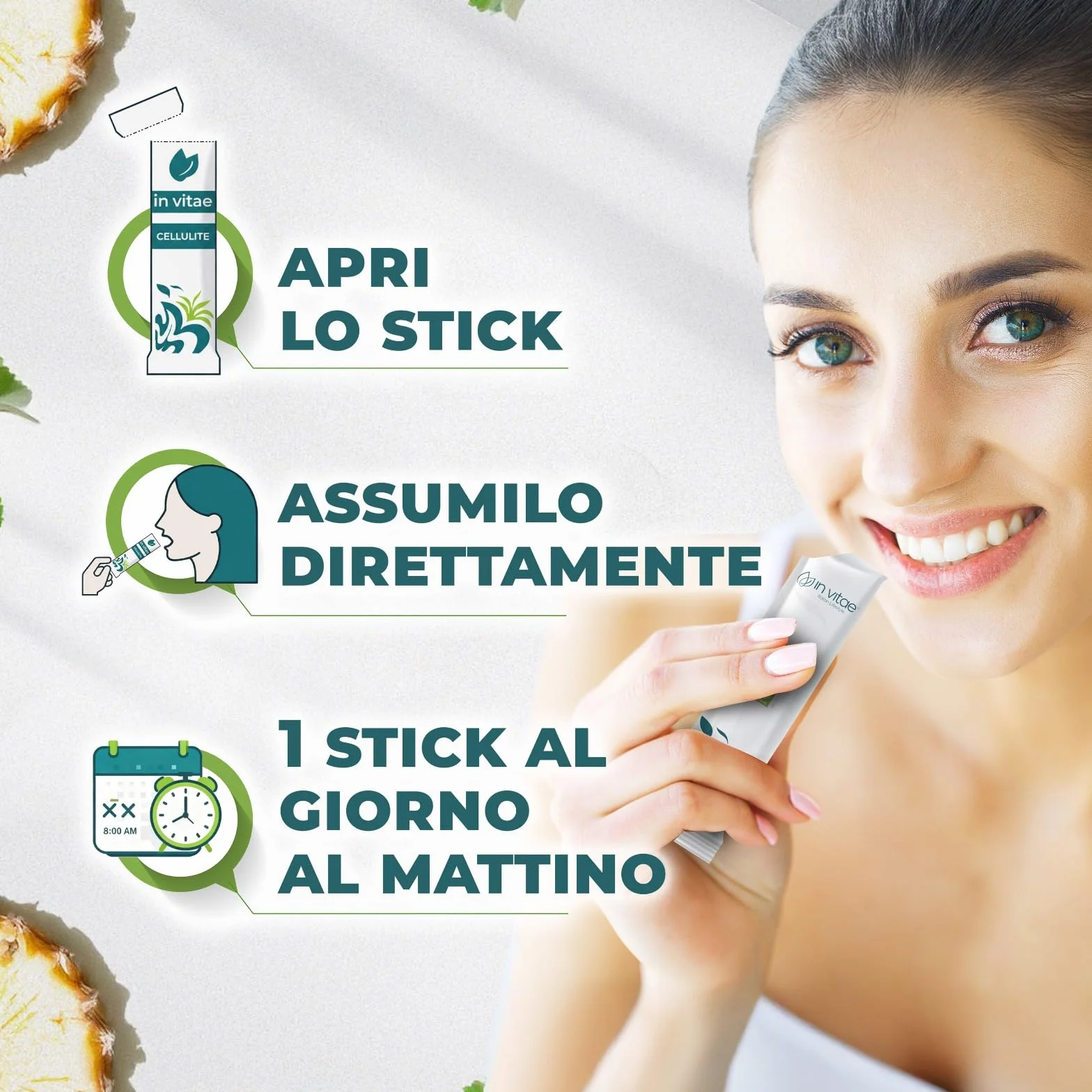 IN VITAE Bromelina Forte Drenante Complex Integratore Alimentare con Centella e Vitamina C Supporto Microcircolo Cellulite Stick Gel Gusto Ananas