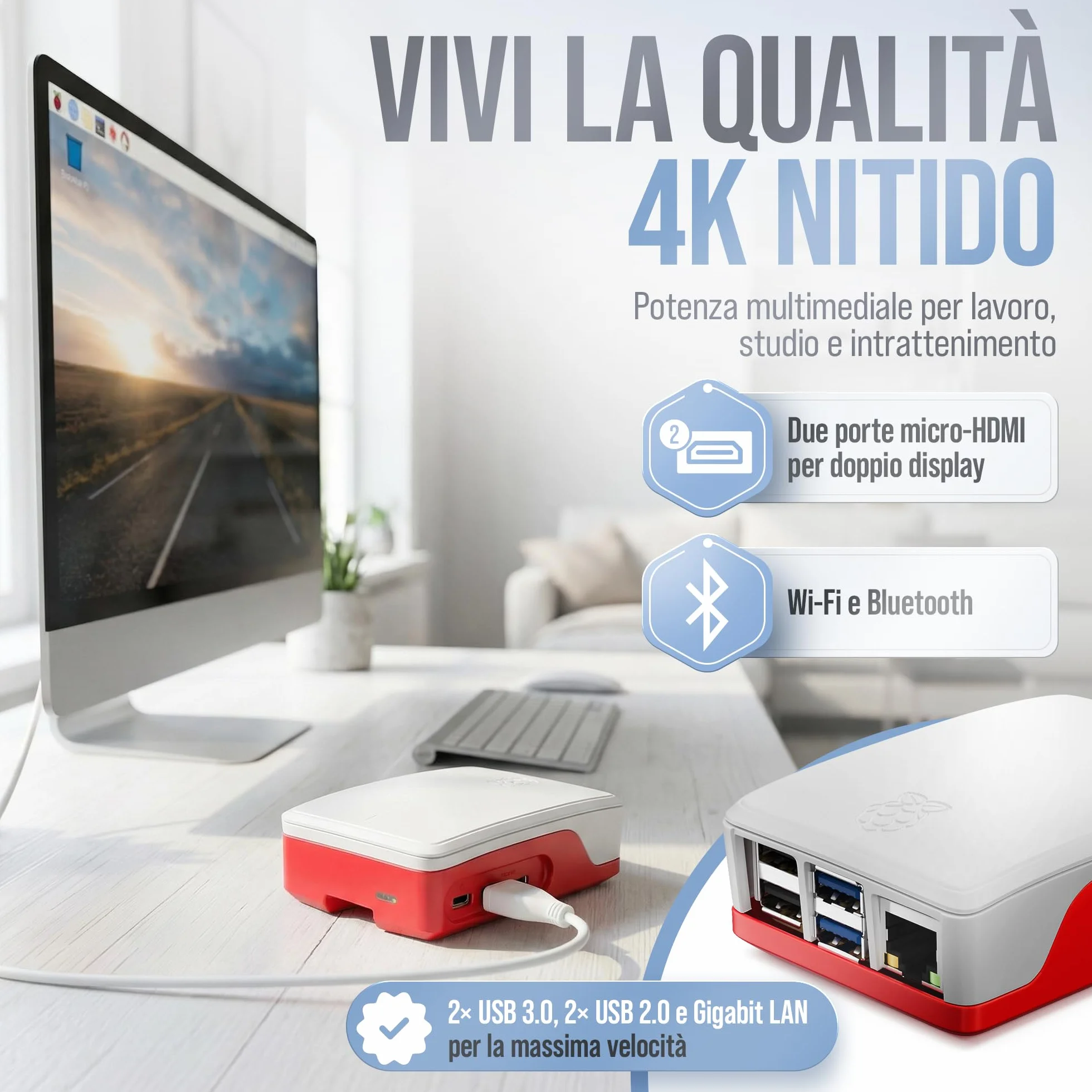 Raspberry Pi 5 4 GB Starter Kit 64 GB Edizione con Alimentatore 27 W Alloggiamento Ventola Cavo Micro HDMI 4K per Home Assistant Smart Home