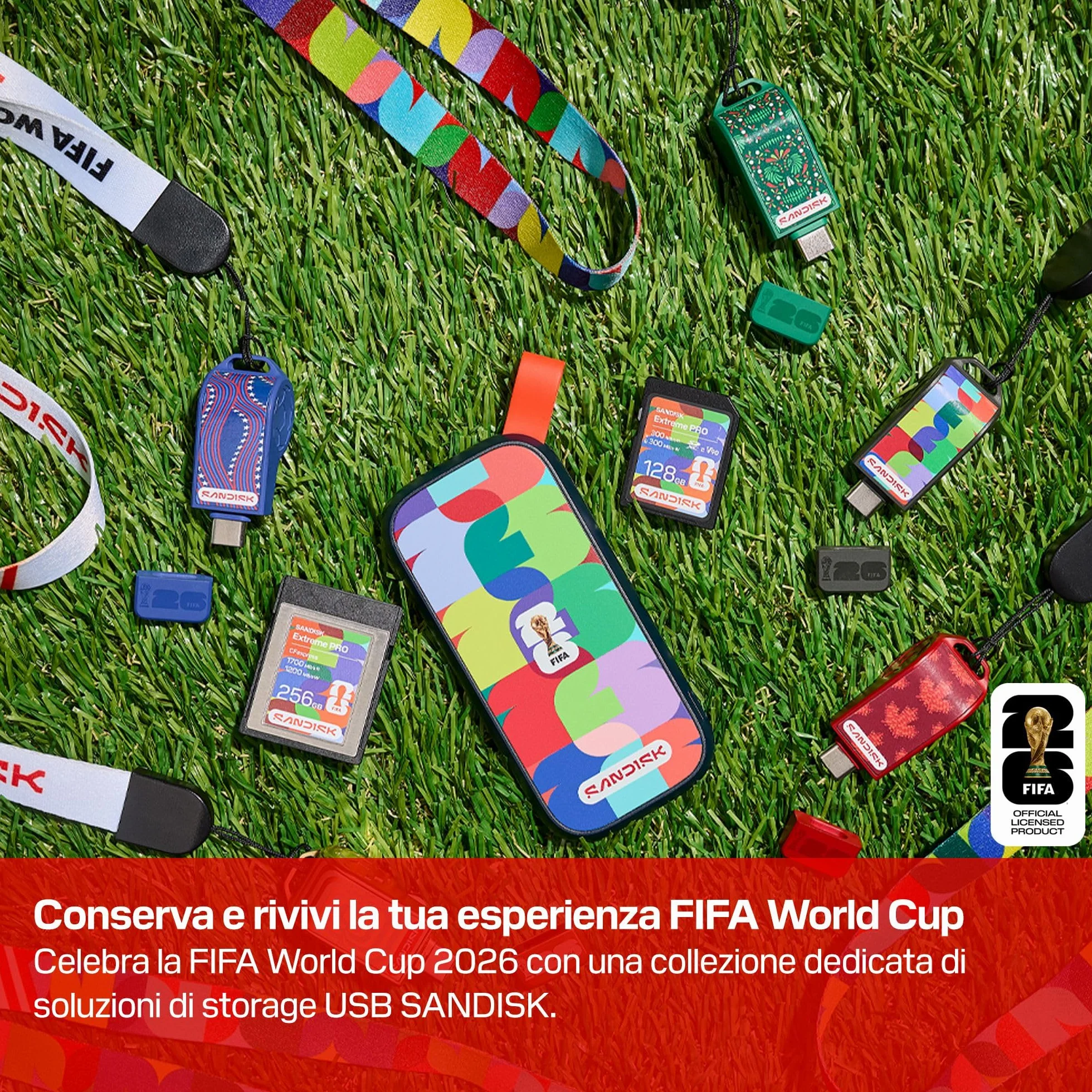 SANDISK Unità flash USB-C FIFA World Cup 2026 Global Edition da 128 GB (velocità di trasferimento fino a 300 MB/s, l'app SANDISK Memory Zone)