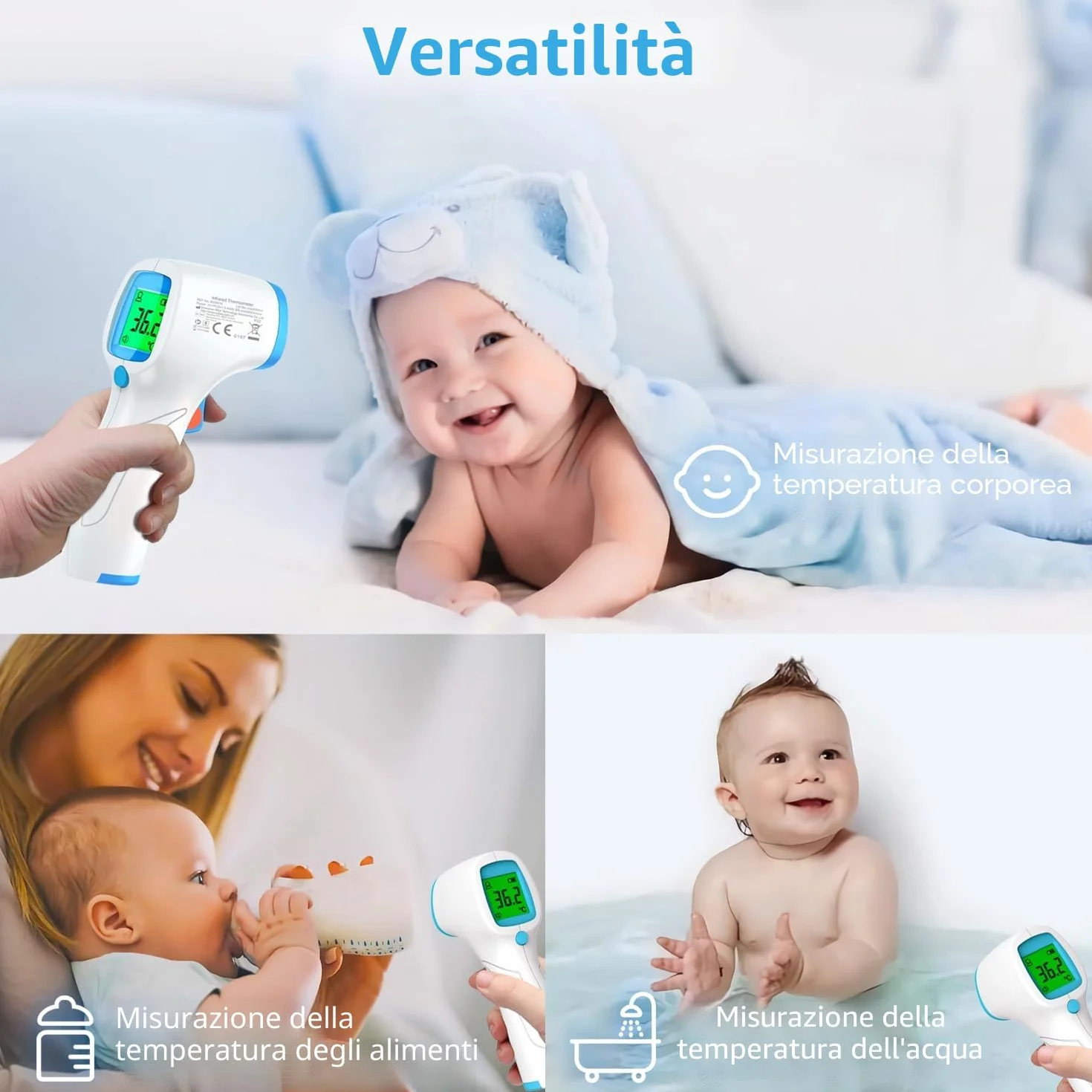 Termometro Infrarossi senza Contatto Digitale Febbre, Misurazione Rapida e Accurata con Memoria, per Adulti Bambini Neonato