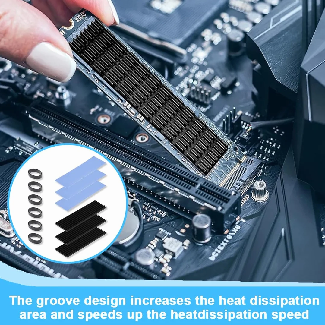 3 pcs Dissipatore SSD M.2, Termici in Silicone, Dissipatore NVMe in Alluminio, Cooler per Dispositivi Semiconduttori, Heatsink 2280 PCIE NVME CPU (nero)