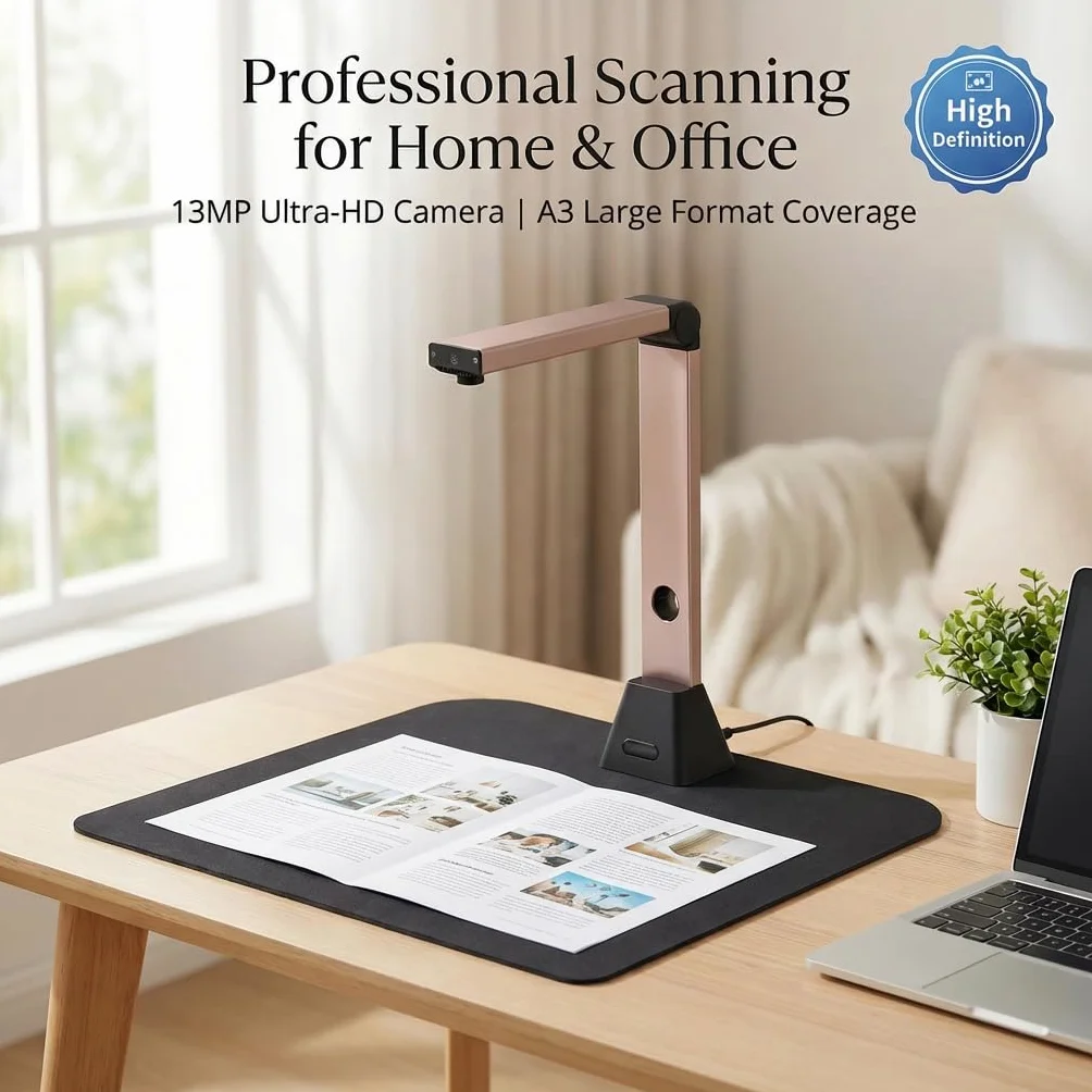 Scanner Documenti Portatile A3 13MP Alta Definizione Scansione Multi-Formato con OCR 130 Lingue USB per Casa Ufficio