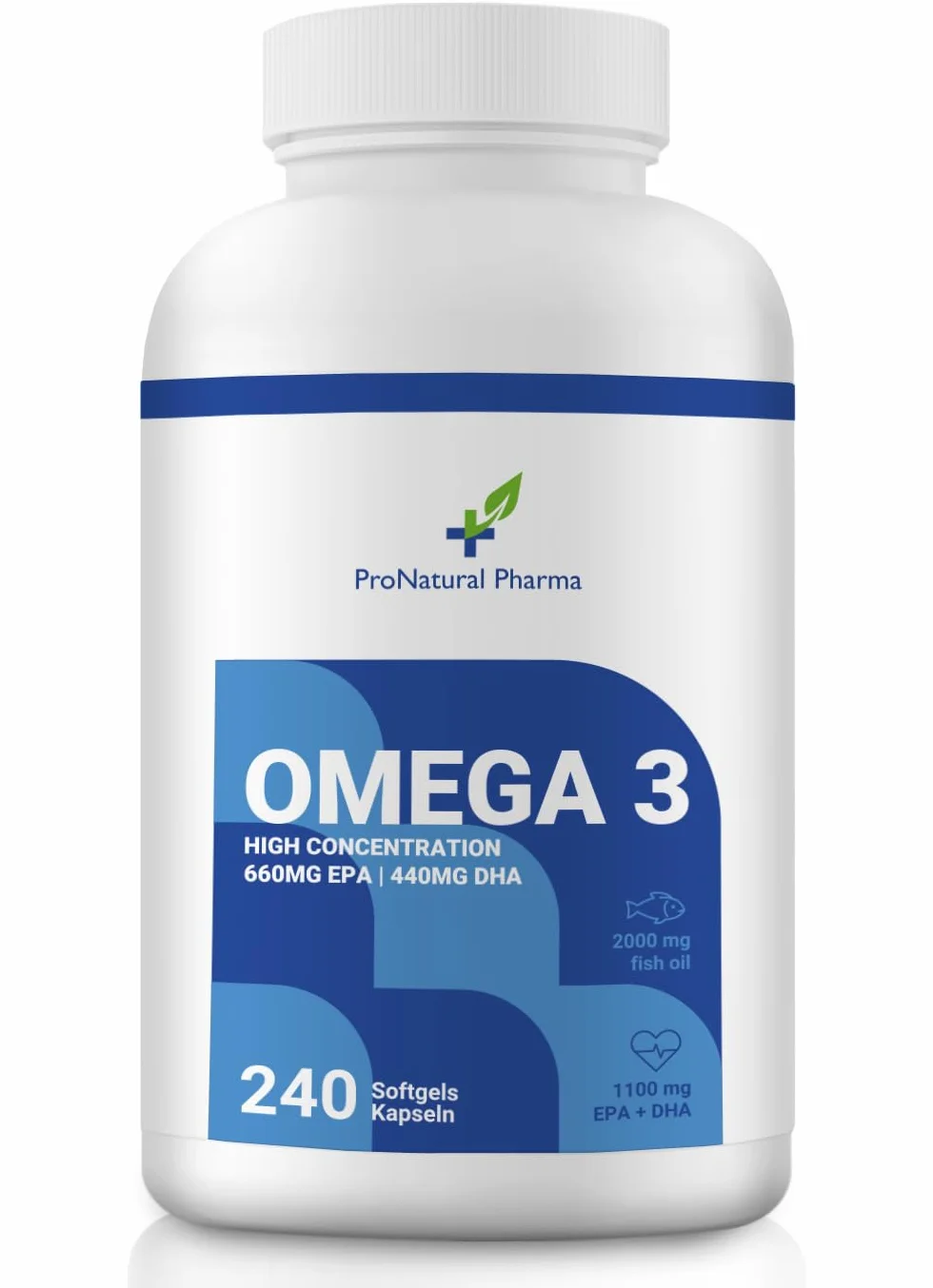 Omega 3 2000 mg 240 capsule Alta concentrazione EPA 660 mg DHA 440 mg Olio di pesce cuore cervello pressione sanguigna 4 mesi ProNatural