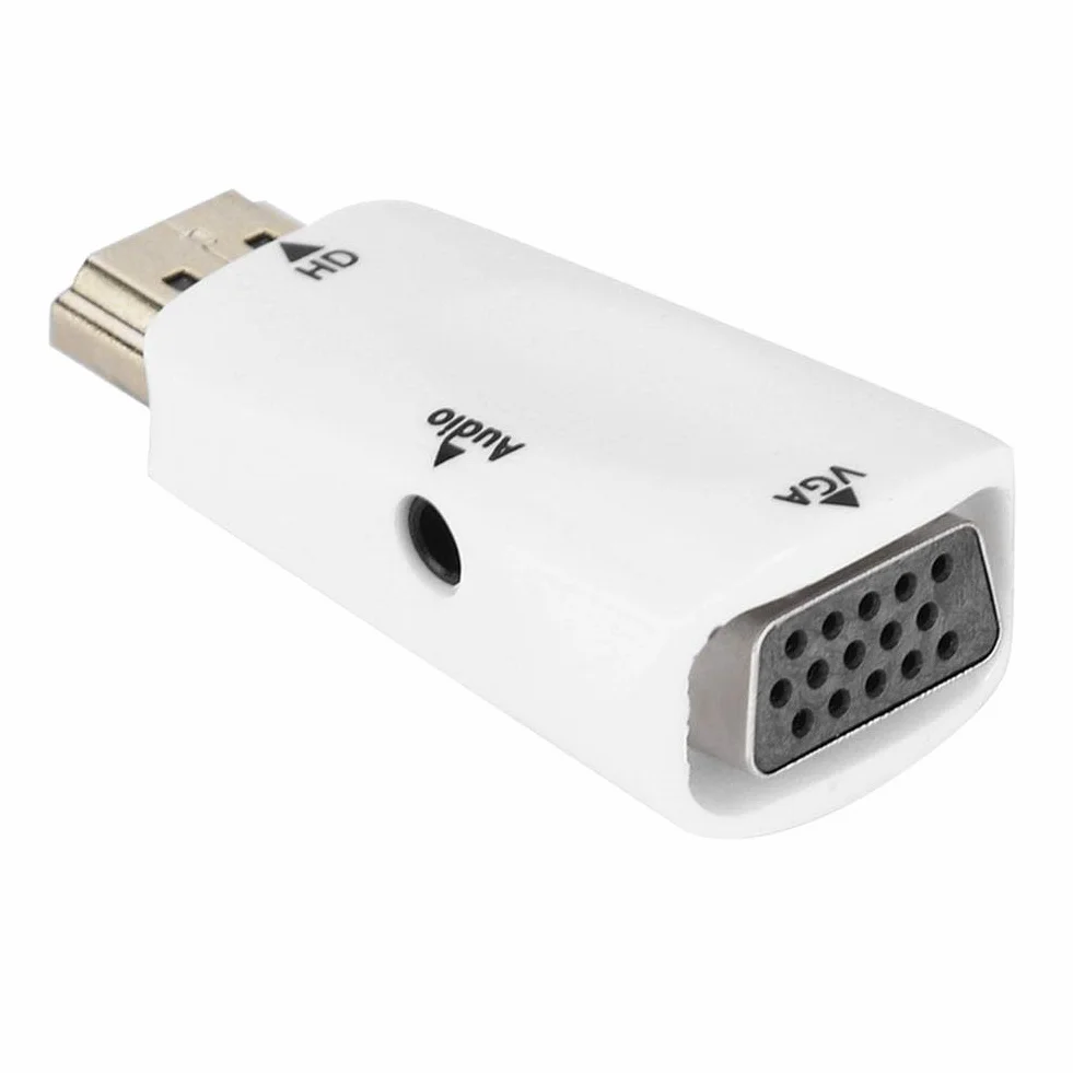 Garsent Adattatore HDMI a VGA 1080P Adattatore convertitore Femmina a VGA Femmina con Cavo di Uscita Audio 3,5 mm(Bianca)